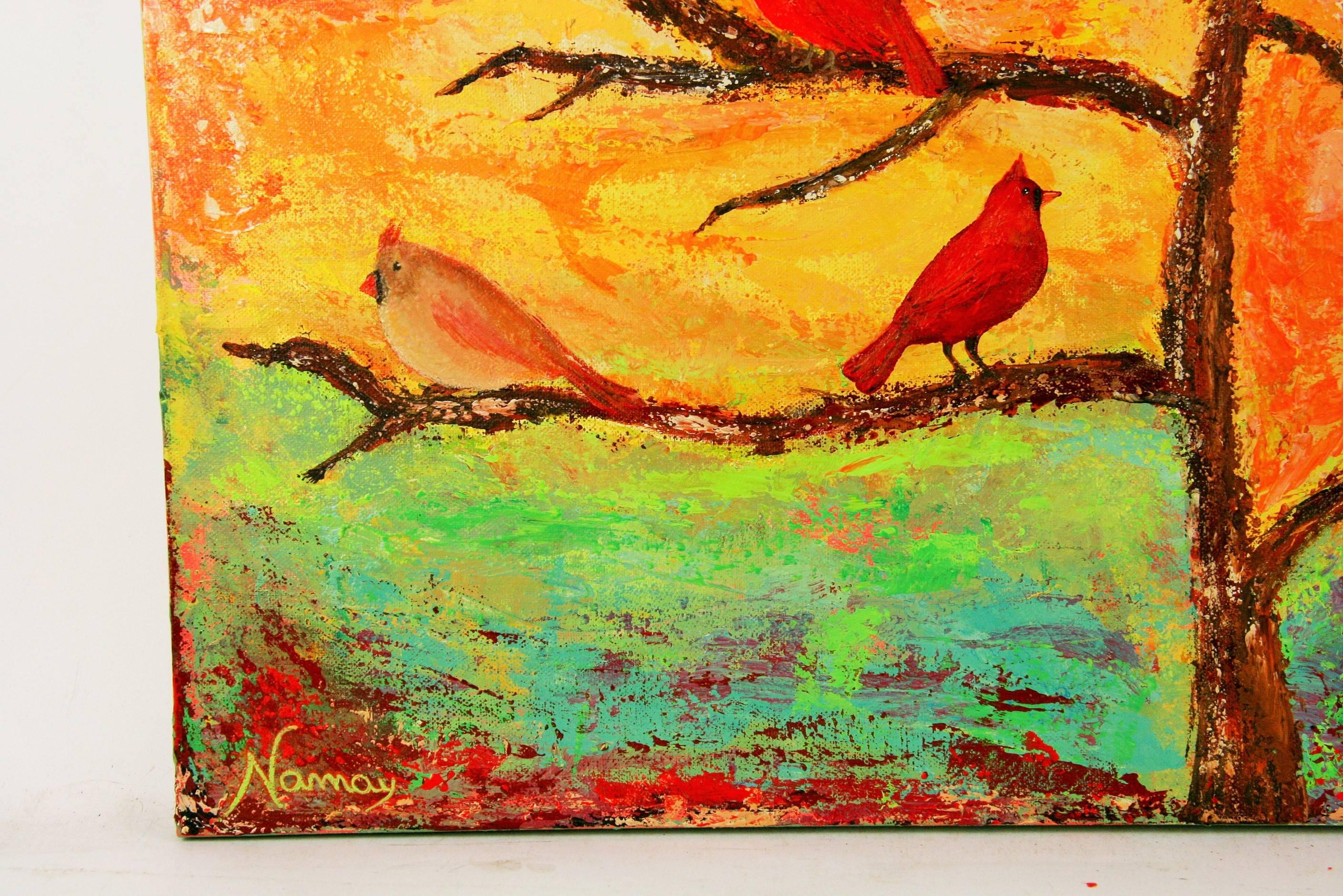 Cardinals Bird Landscape   - Painting by Unknown