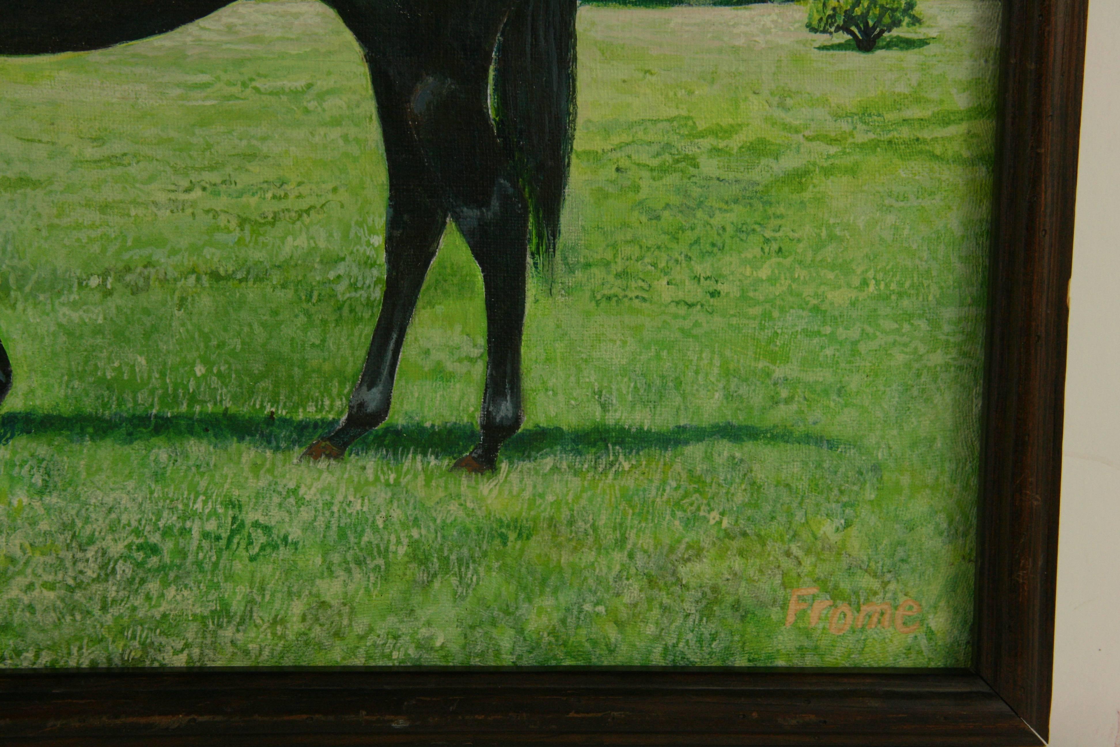 Thorough Bread Equestrian Painting - Gray Animal Painting by Unknown