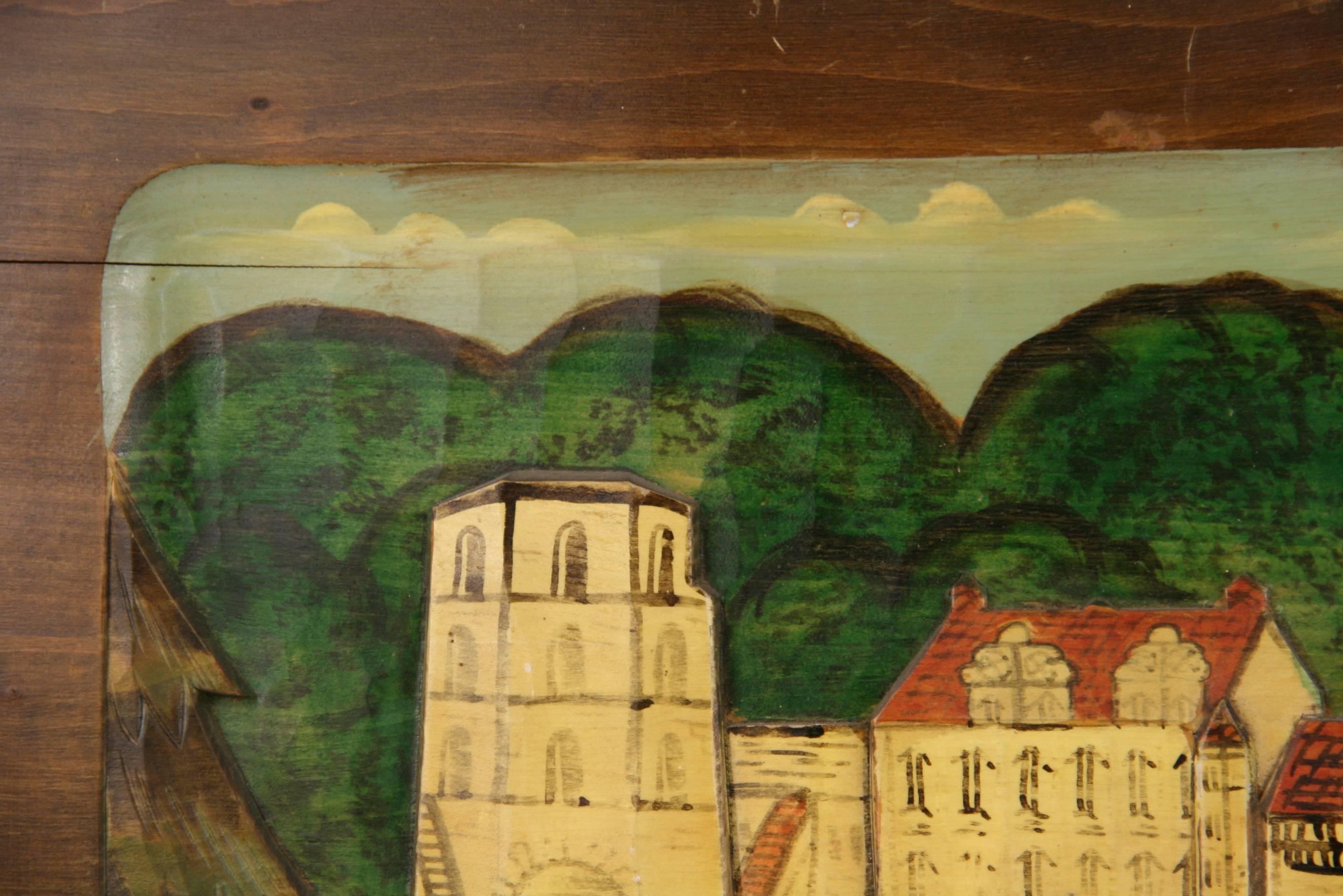 Black Forest Carved Painted Landscape  Panel 1