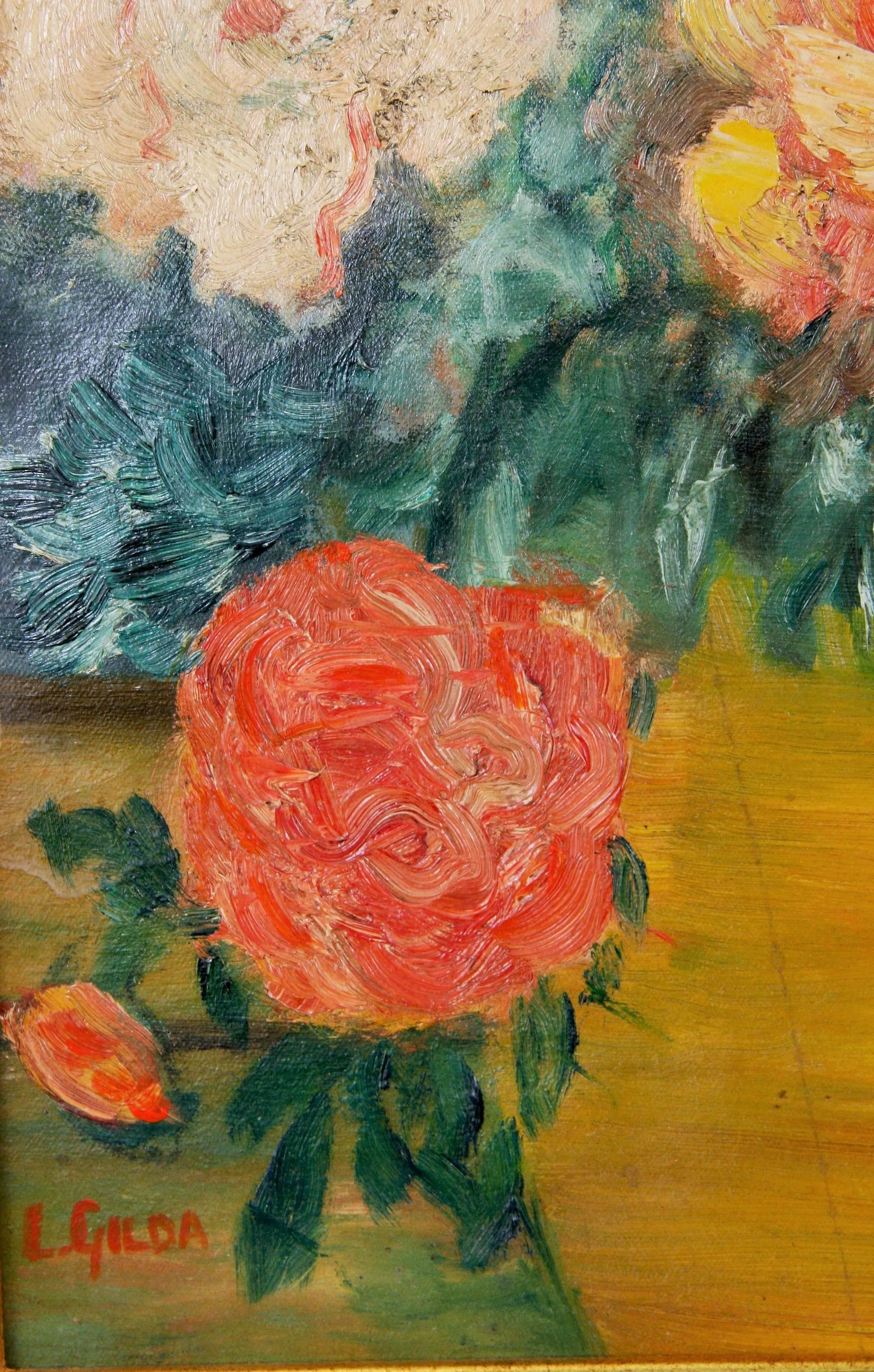  Impressionist Floral  Still Life - Brown Still-Life Painting by Unknown
