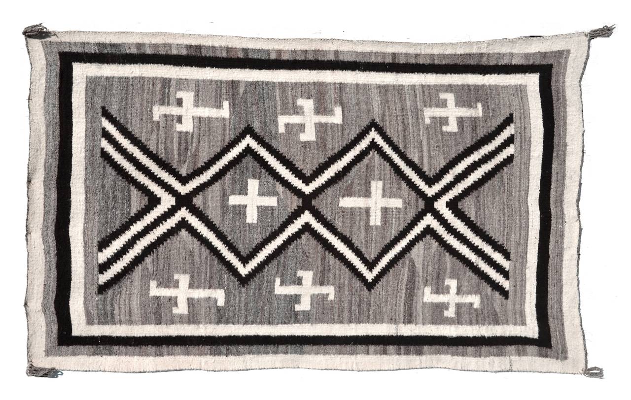 Navajo Rug with Spider Woman Cross and Whirling Logs