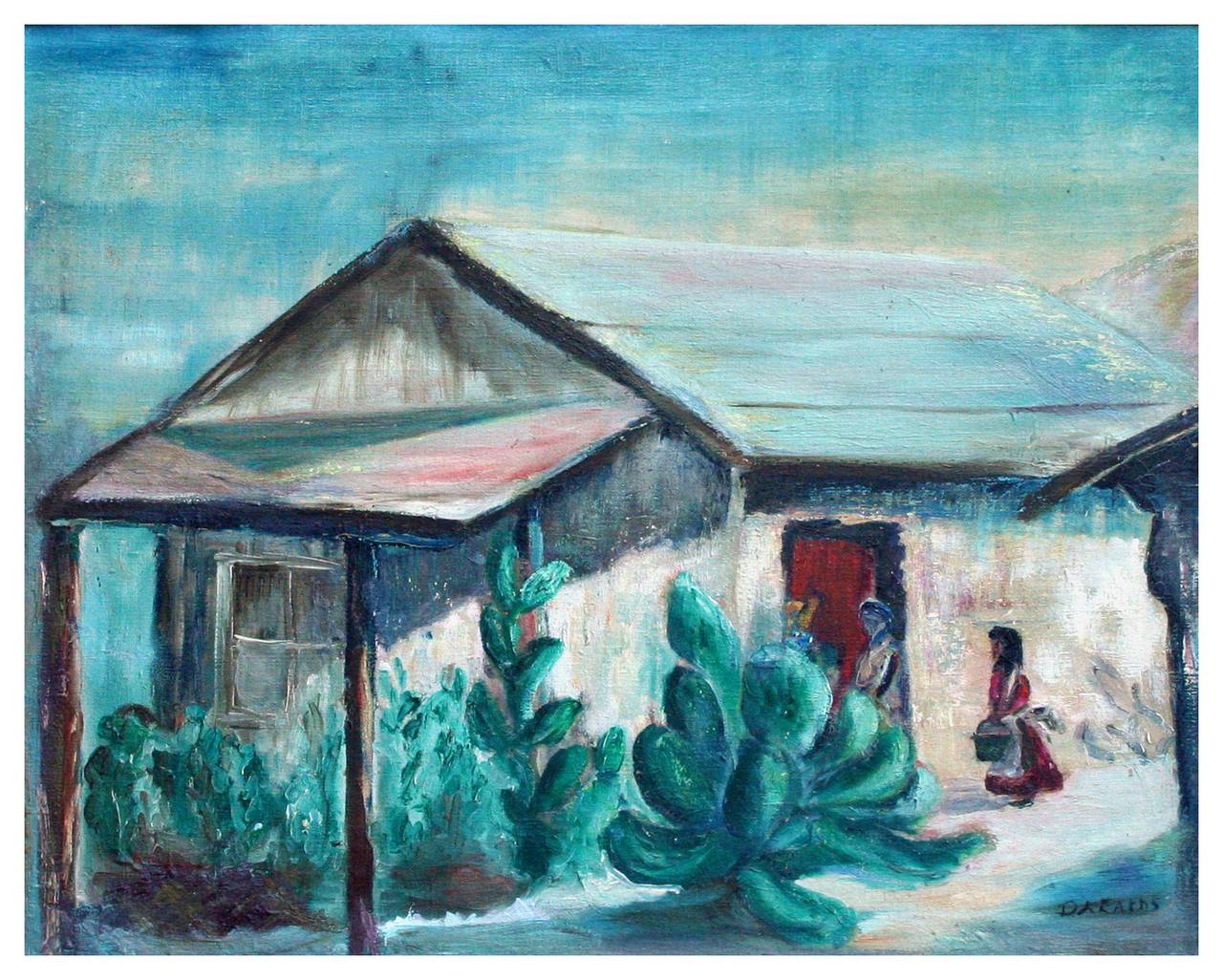 Old House at Capistrano, paysage figuratif de Laguna Beach, artiste pionnier de Californie - Painting de Daisy A. Newell Kearns