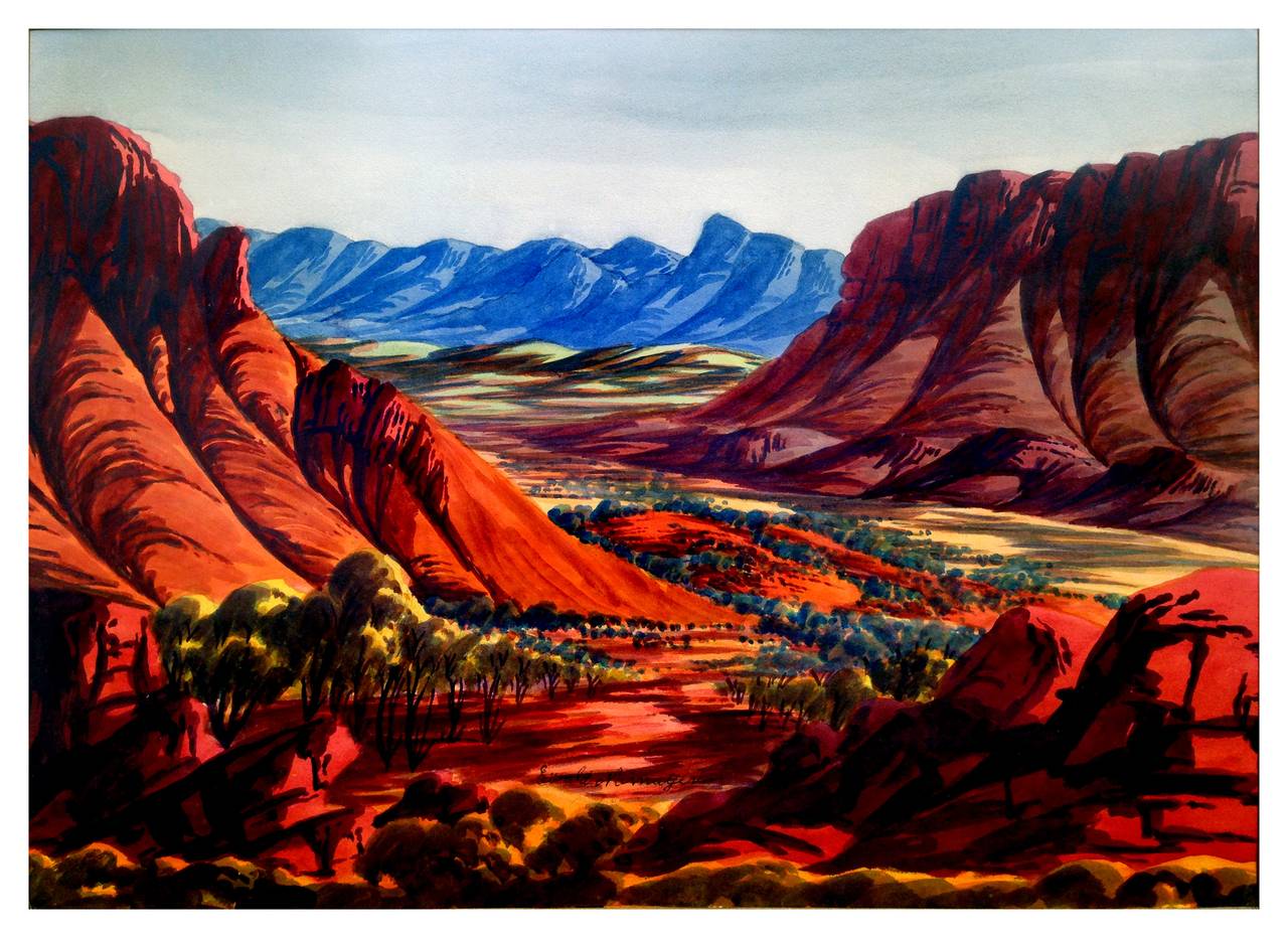 MacDonnell Mountain Ranges Fauvist Australian Landscape - Painting by Ewald Namatjira