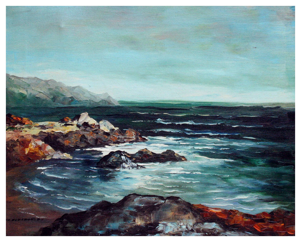 Low Tide in Carmel Seascape - Painting by H. Kumel