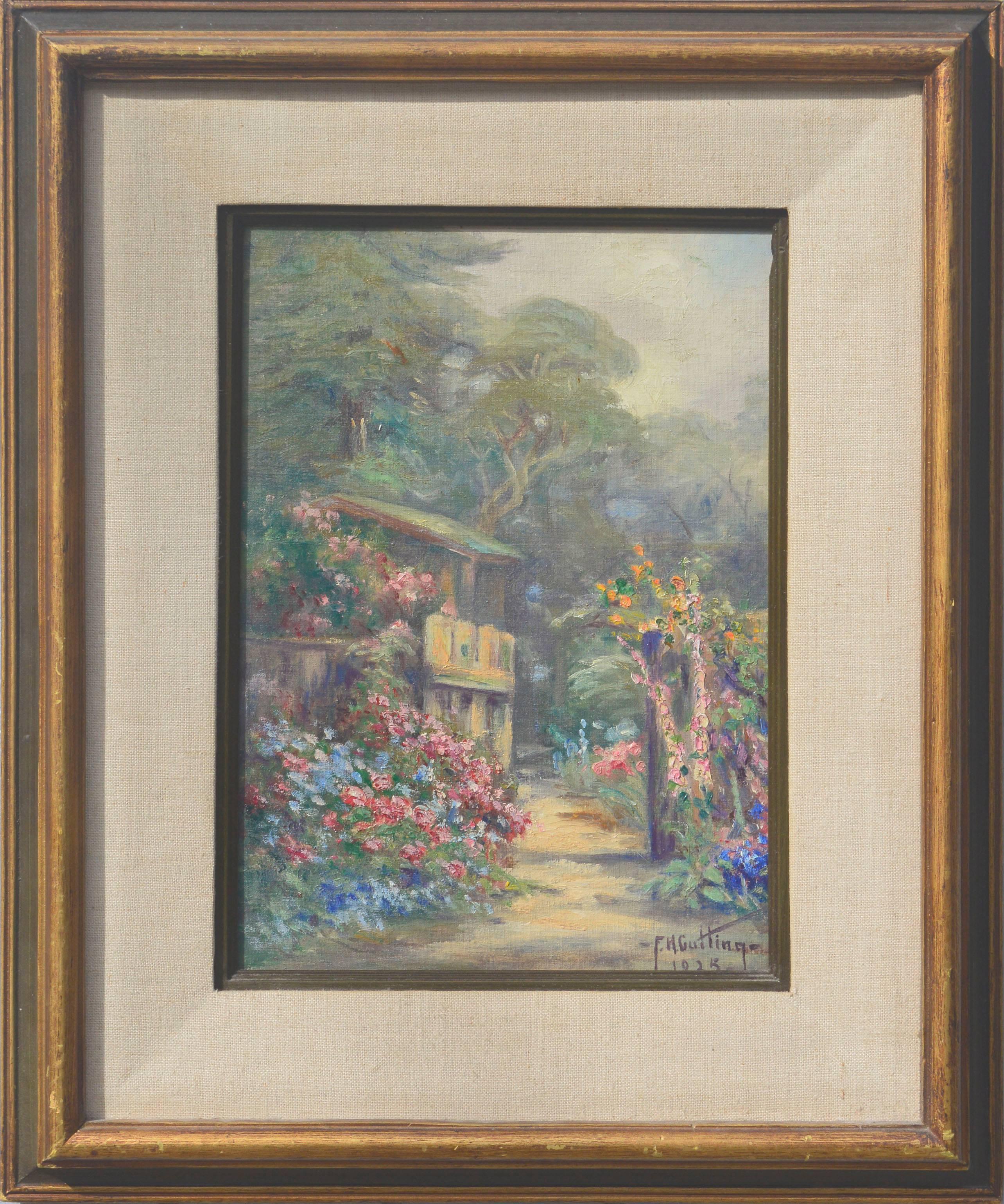 Frank Cutting Landscape Painting – Pazifisches Gartentor in Pazifischer Grove, 1925 – Blumenlandschaft 