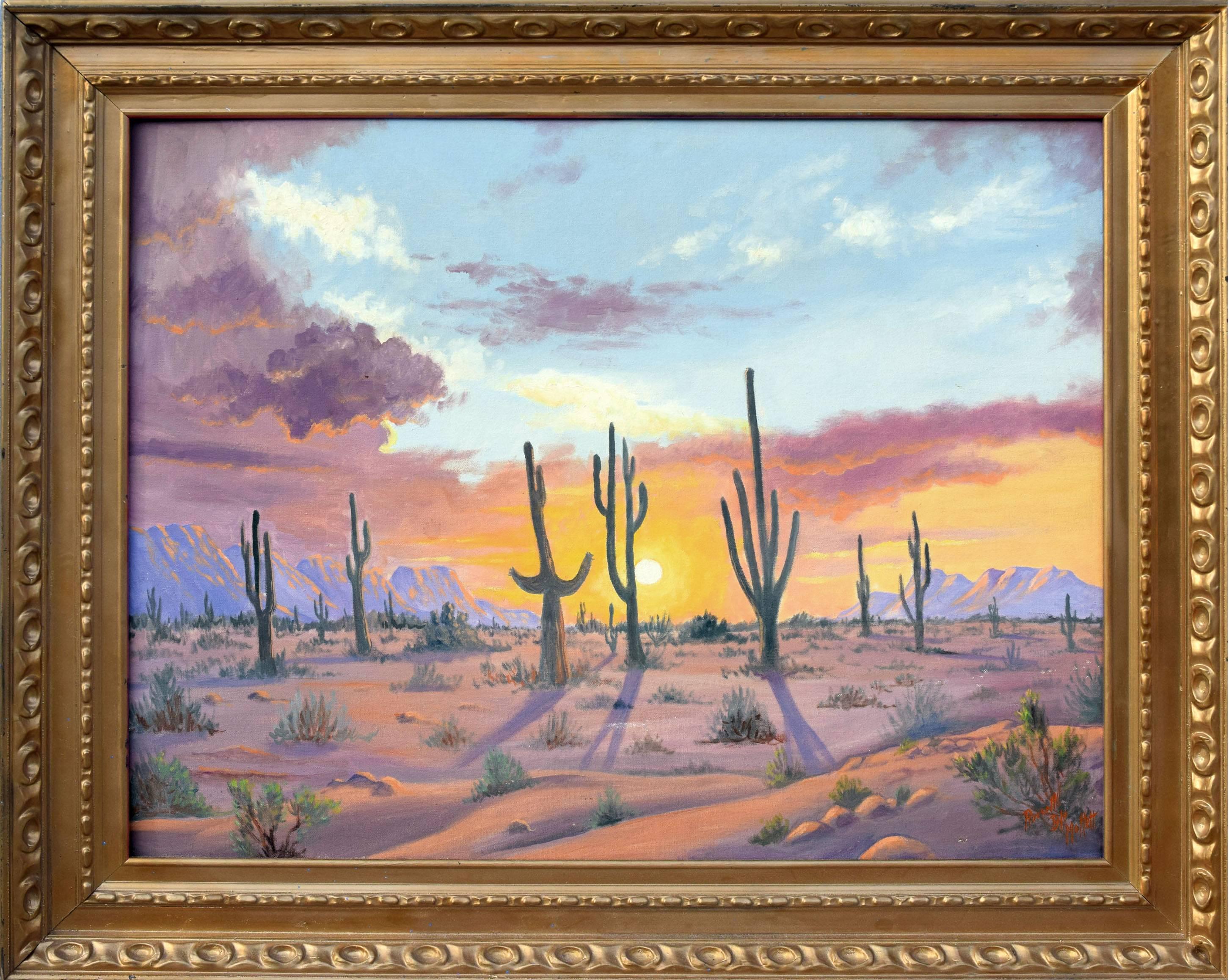 Desert Cactus Sonnenuntergang Landschaft von Russell Dale Moffett, Mid-Century 
