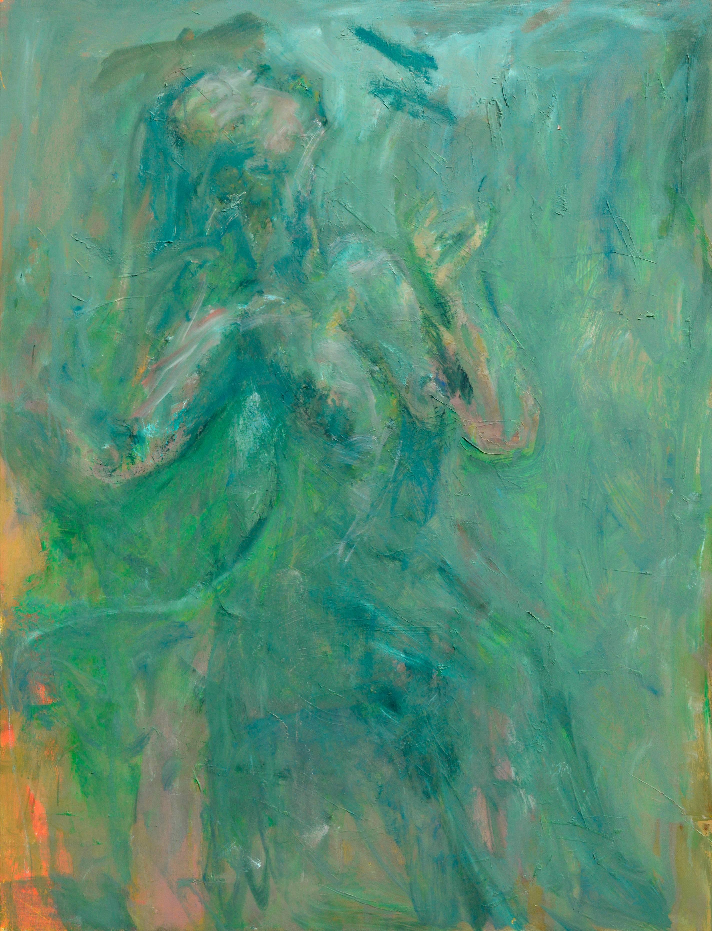 Daniel David Fuentes Figurative Painting - Teal Figurative Abstract