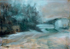 Abstrakte, moderne Teal-Landschaft in Teal, großformatig