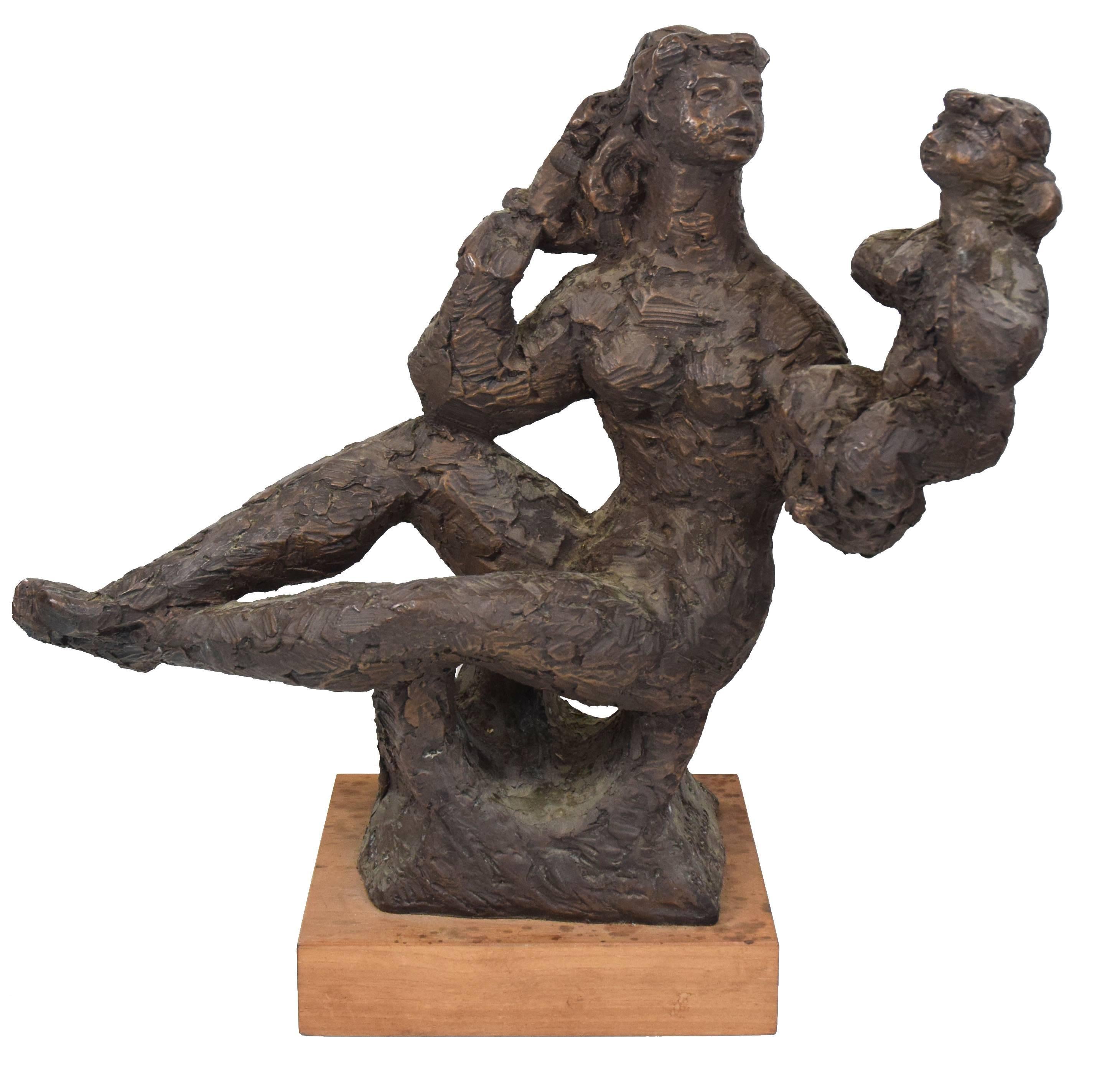 Chaim Gross Abstract Sculpture - Mid Century Mother and Daughter Sculpture