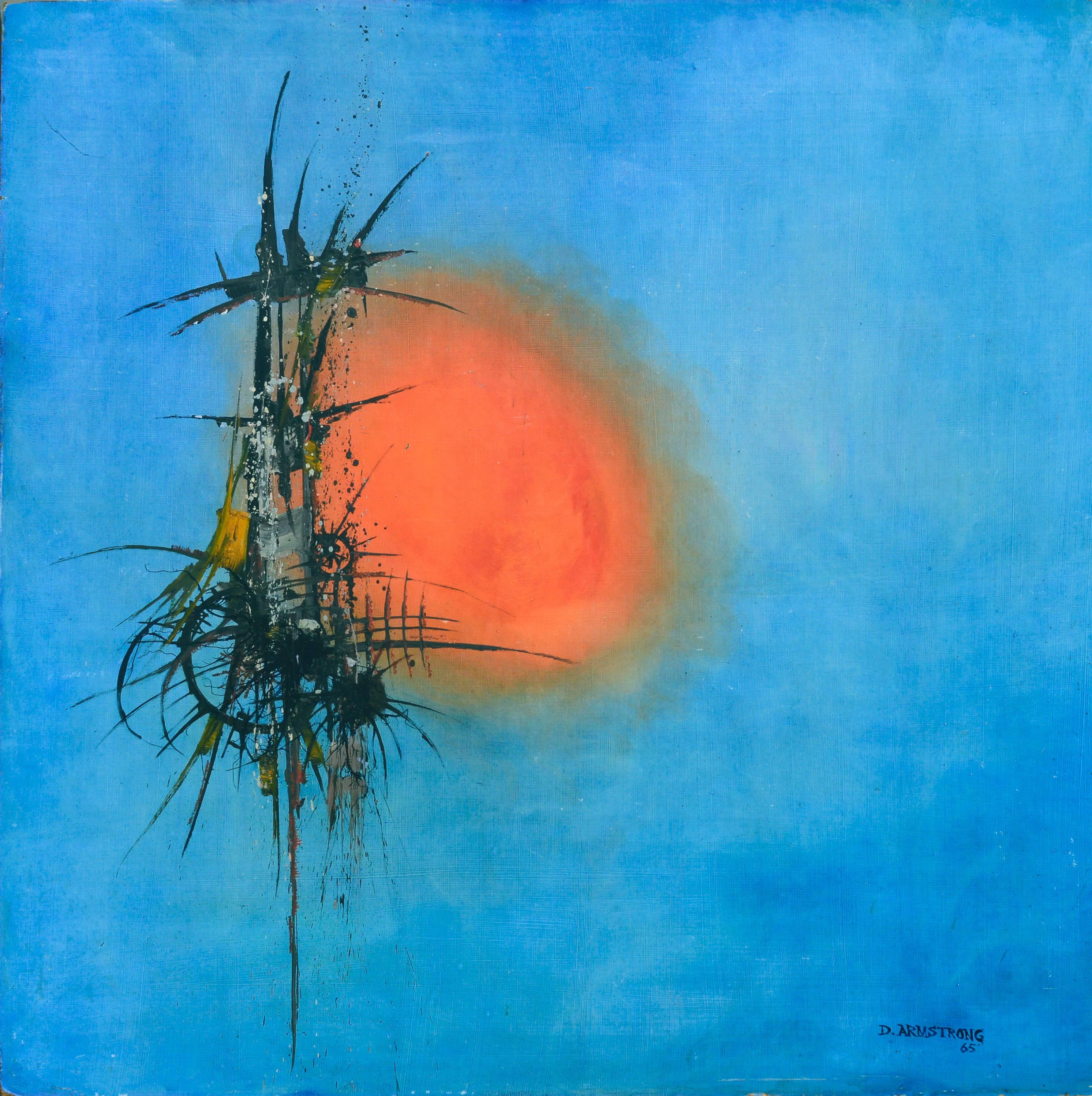 Duane Albert Armstrong Abstract Painting - Mid Century Orange Sun Abstract