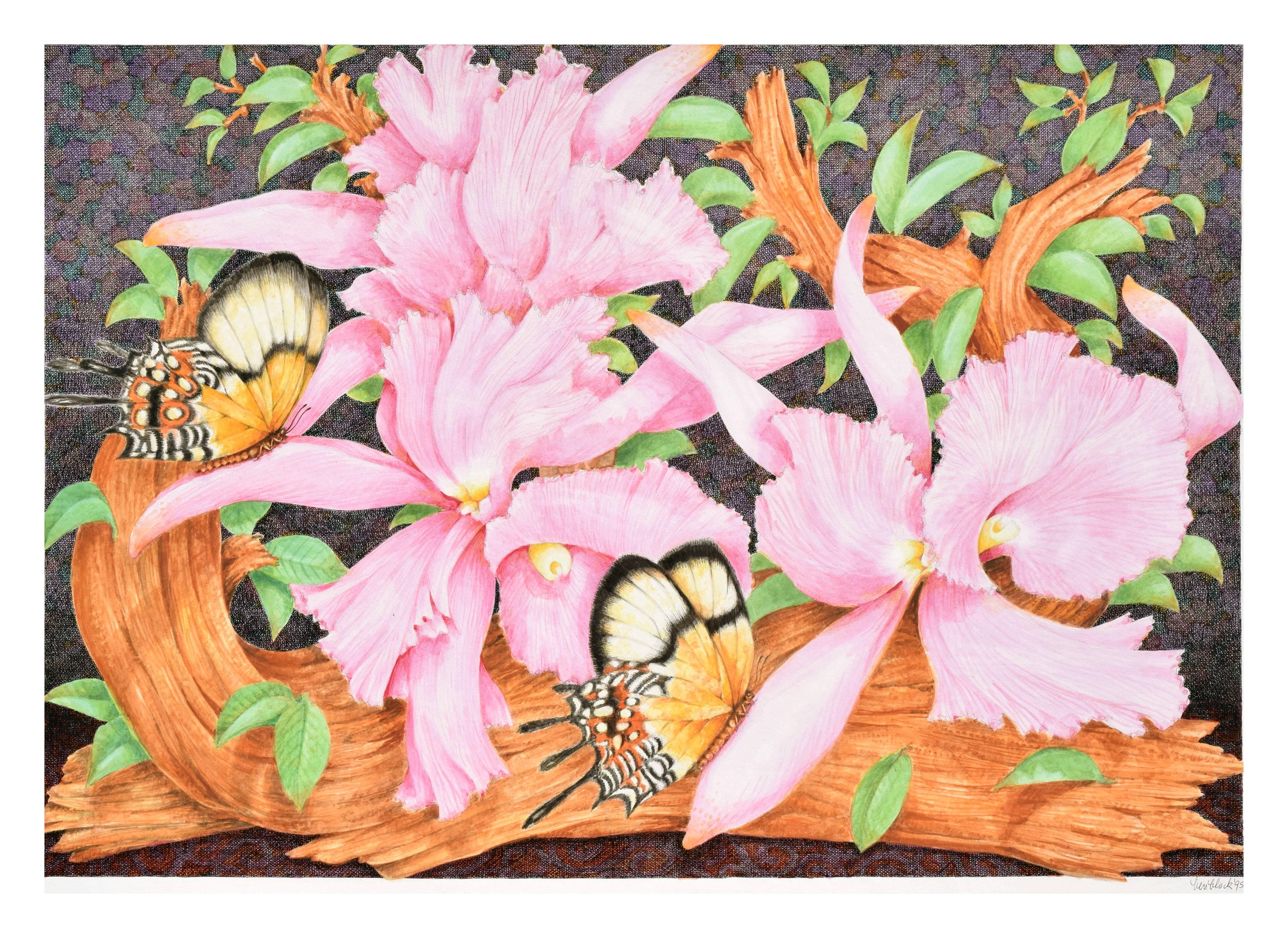 Ben Black Landscape Painting - Butterflies and Hibiscus