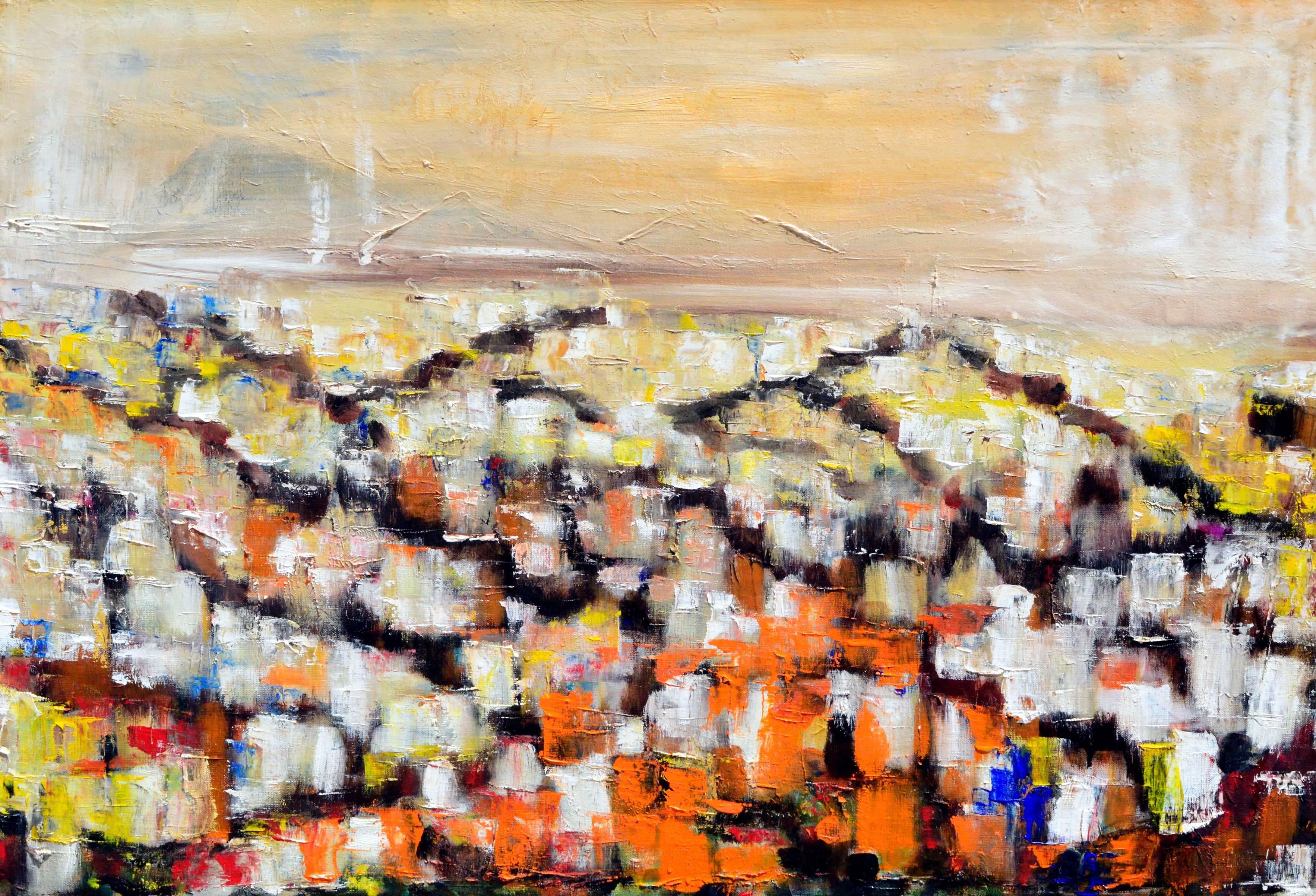 Mid Century Modern Abstract Landscape - San Francisco Hills in the Fog