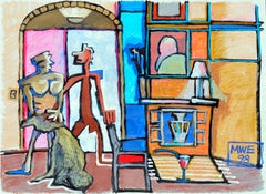 Abstracto de finales del siglo XX -- Dos figuras e interior