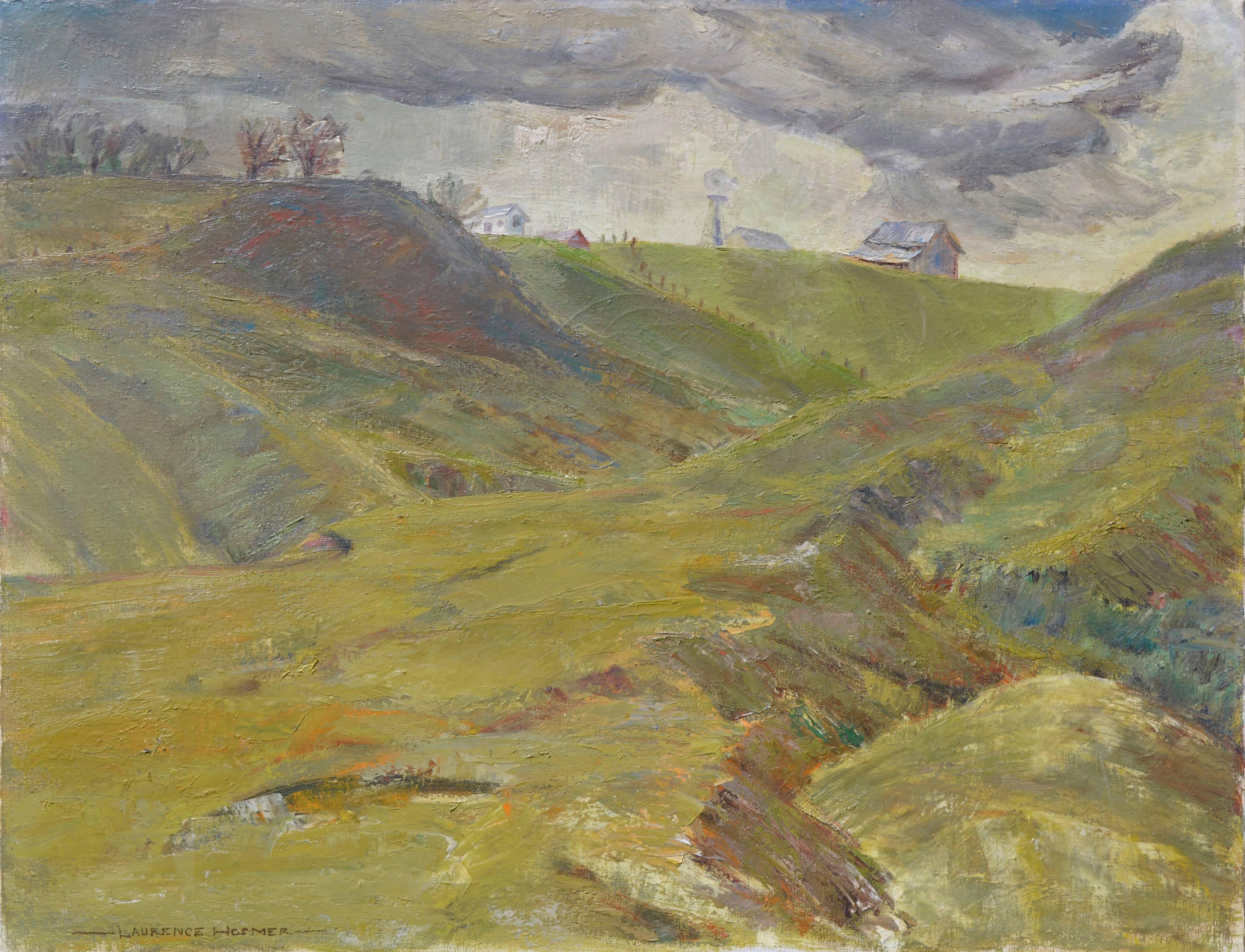 Mother Lode Ranch with Windmill - Painting by Laurence Frederic Hosmer