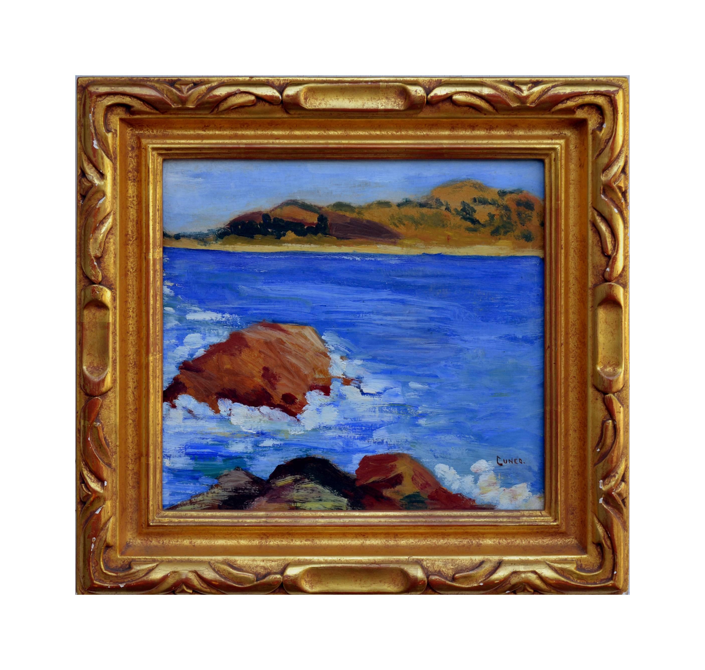 Landscape Painting de Rinaldo Cuneo - Paisaje marino de principios del siglo XX de Carmel Point Lobos y la playa del Monasterio