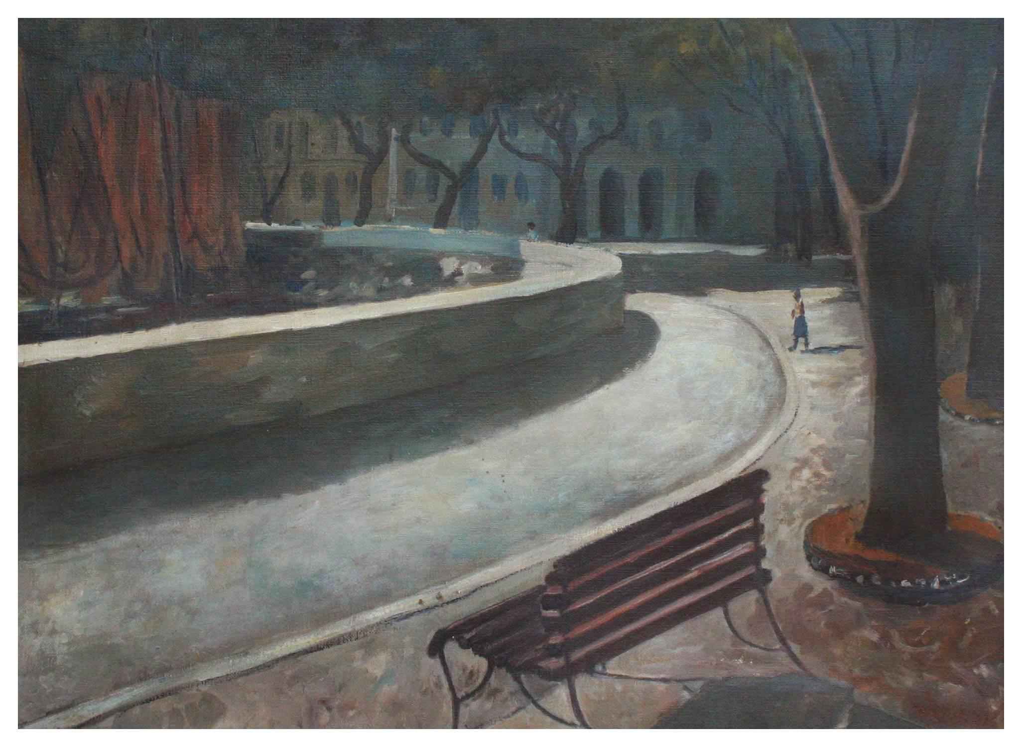 Après le petit-déjeuner à Washington Square dans le style d'Edward Hopper - Réalisme Painting par Tseng