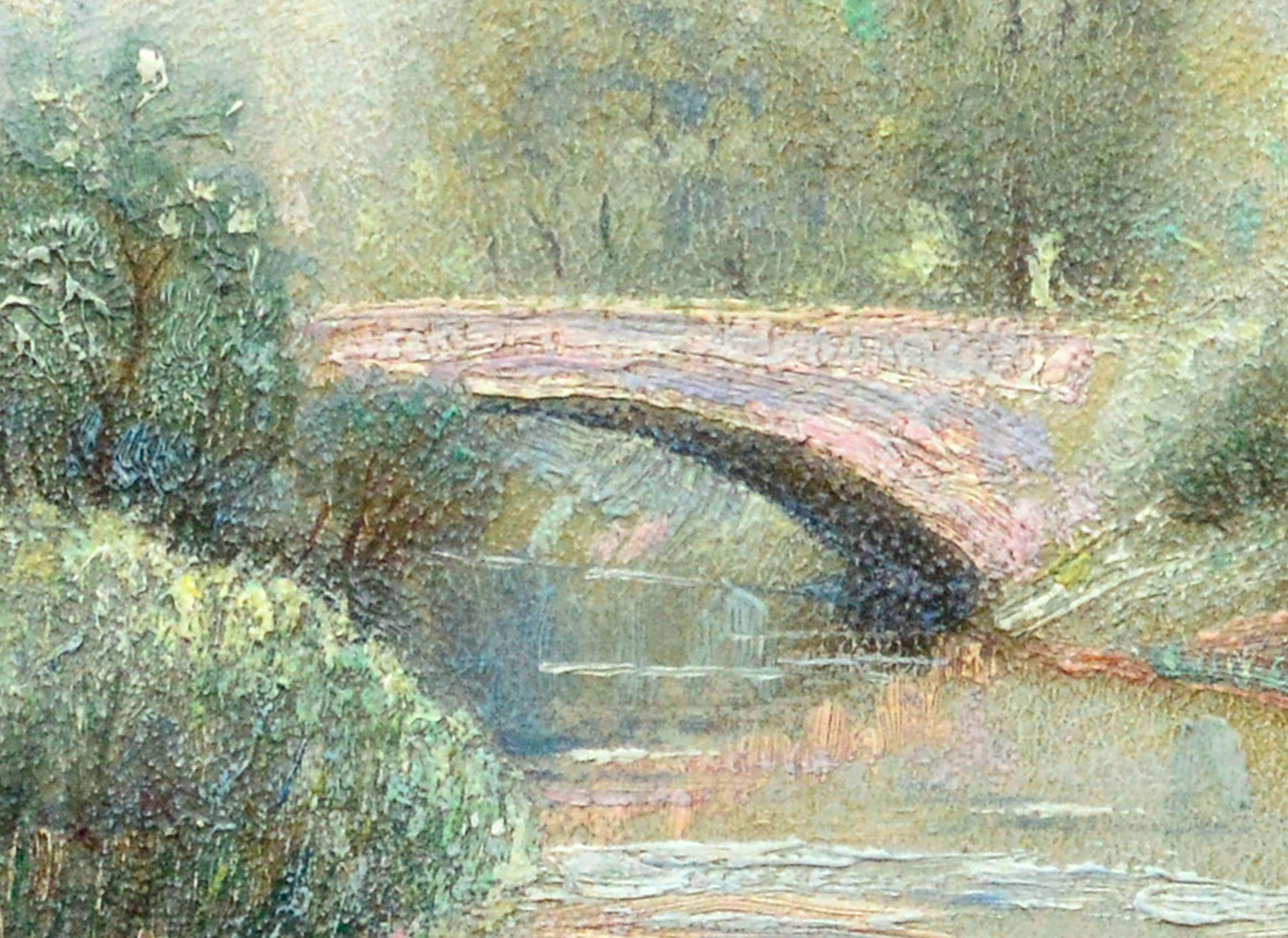 Paysage du début du 20e siècle sur le pont du Central Park  - Impressionnisme américain Painting par Claude Buck
