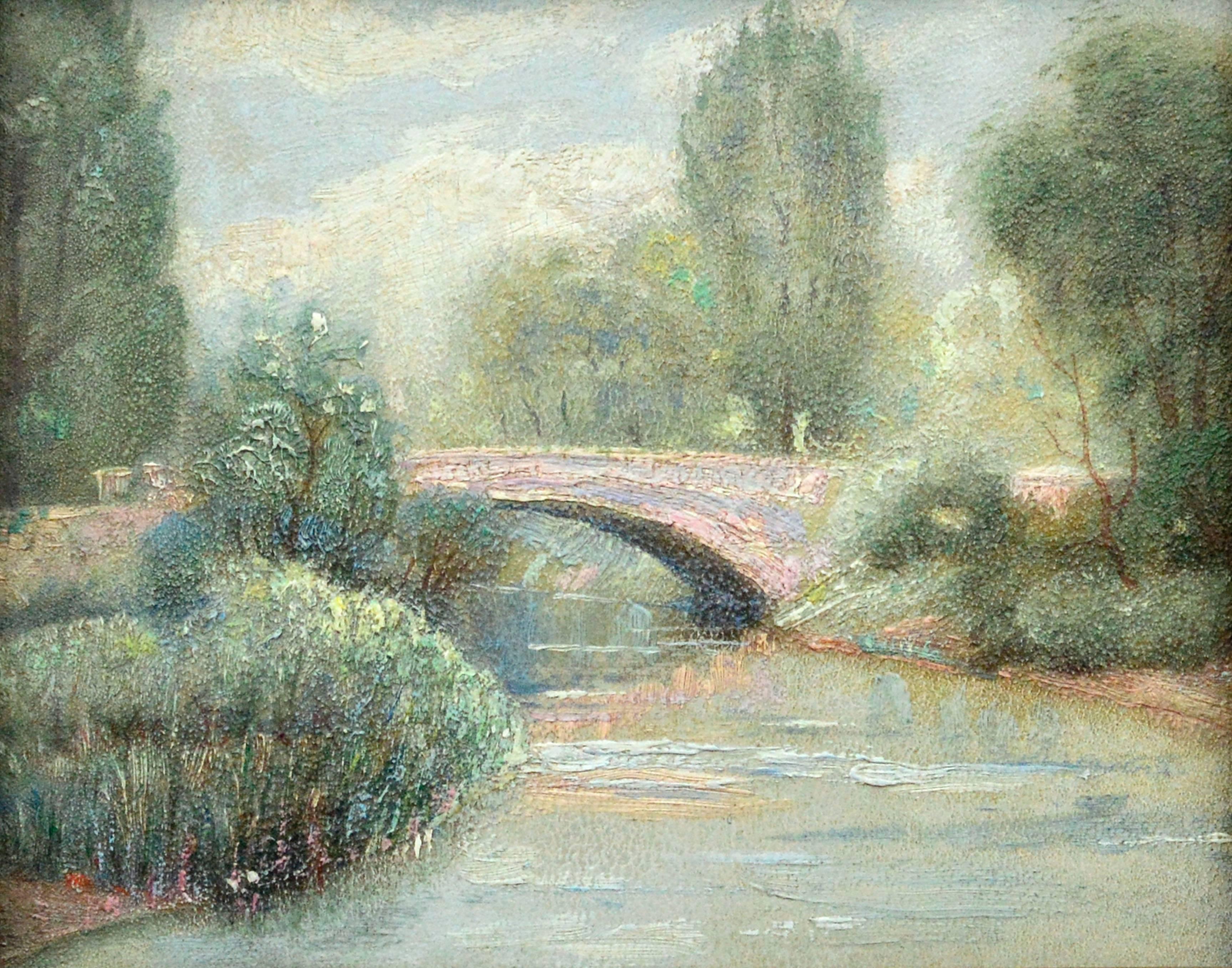 Early 20th Century Central Park Bridge Landscape  - Painting by Claude Buck
