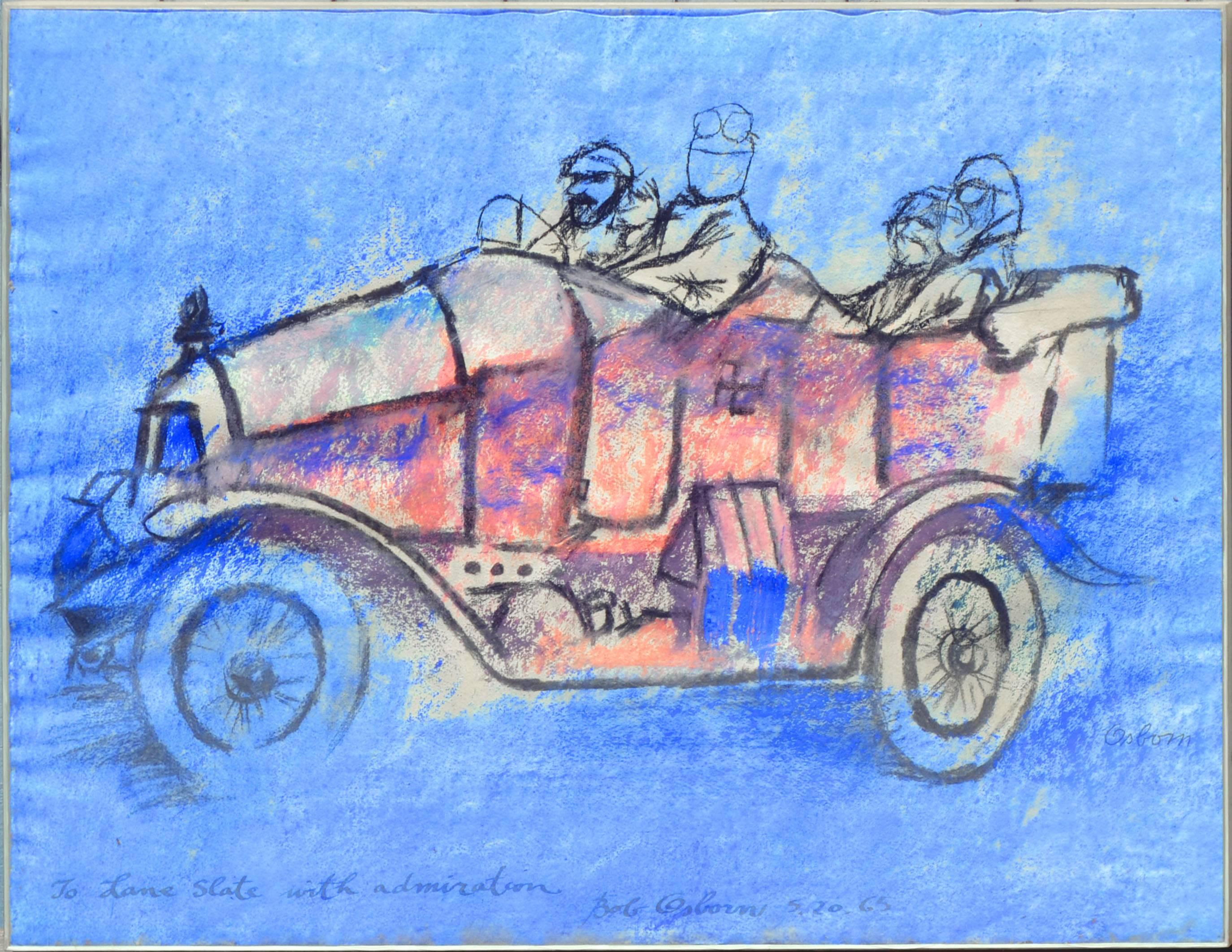 Robert Chesley Osborn Figurative Art - WWII Pilot Dilbert in a Touring Car