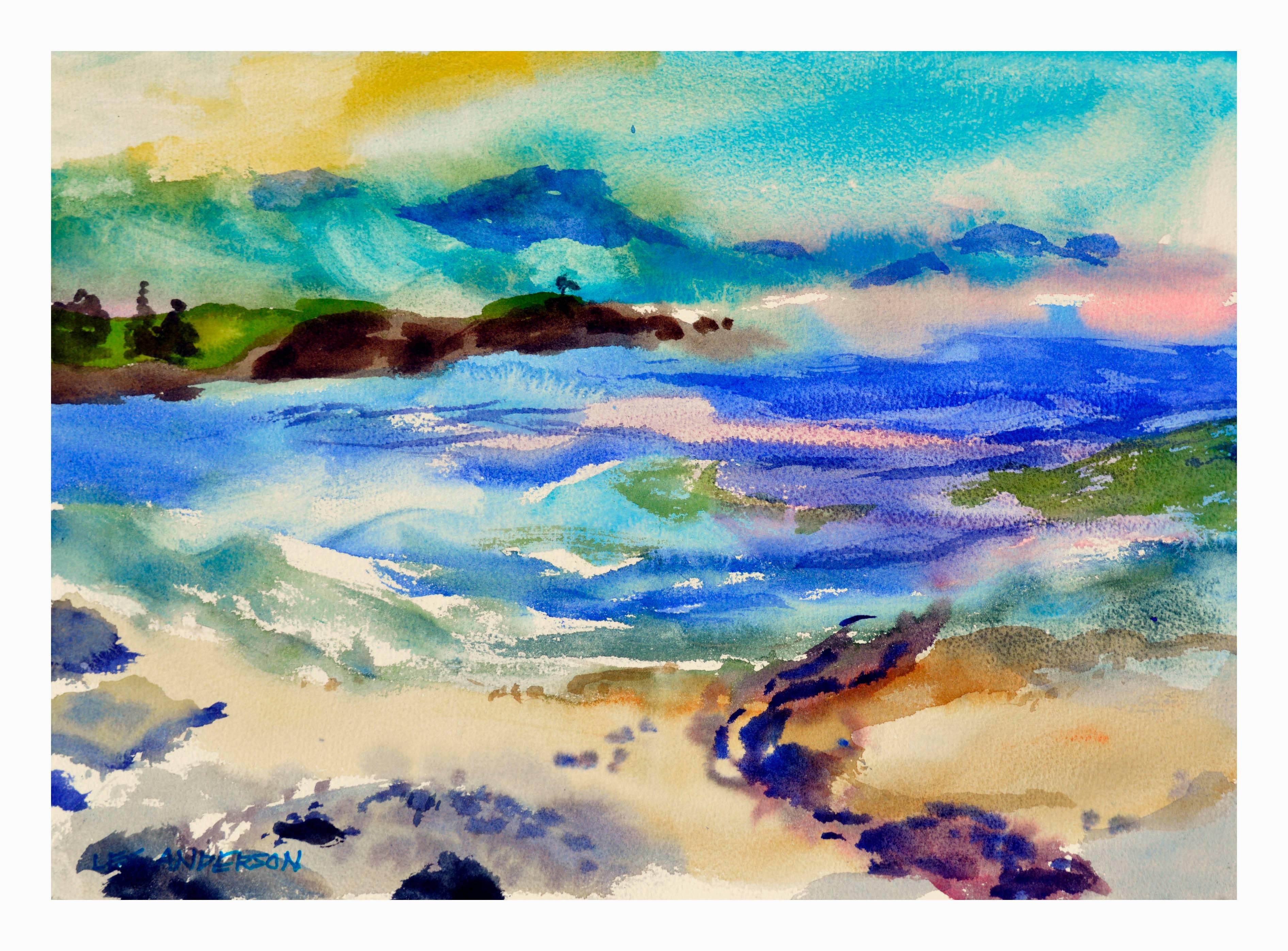 Les Anderson Landscape Painting - Big Sur Pastel Seascape