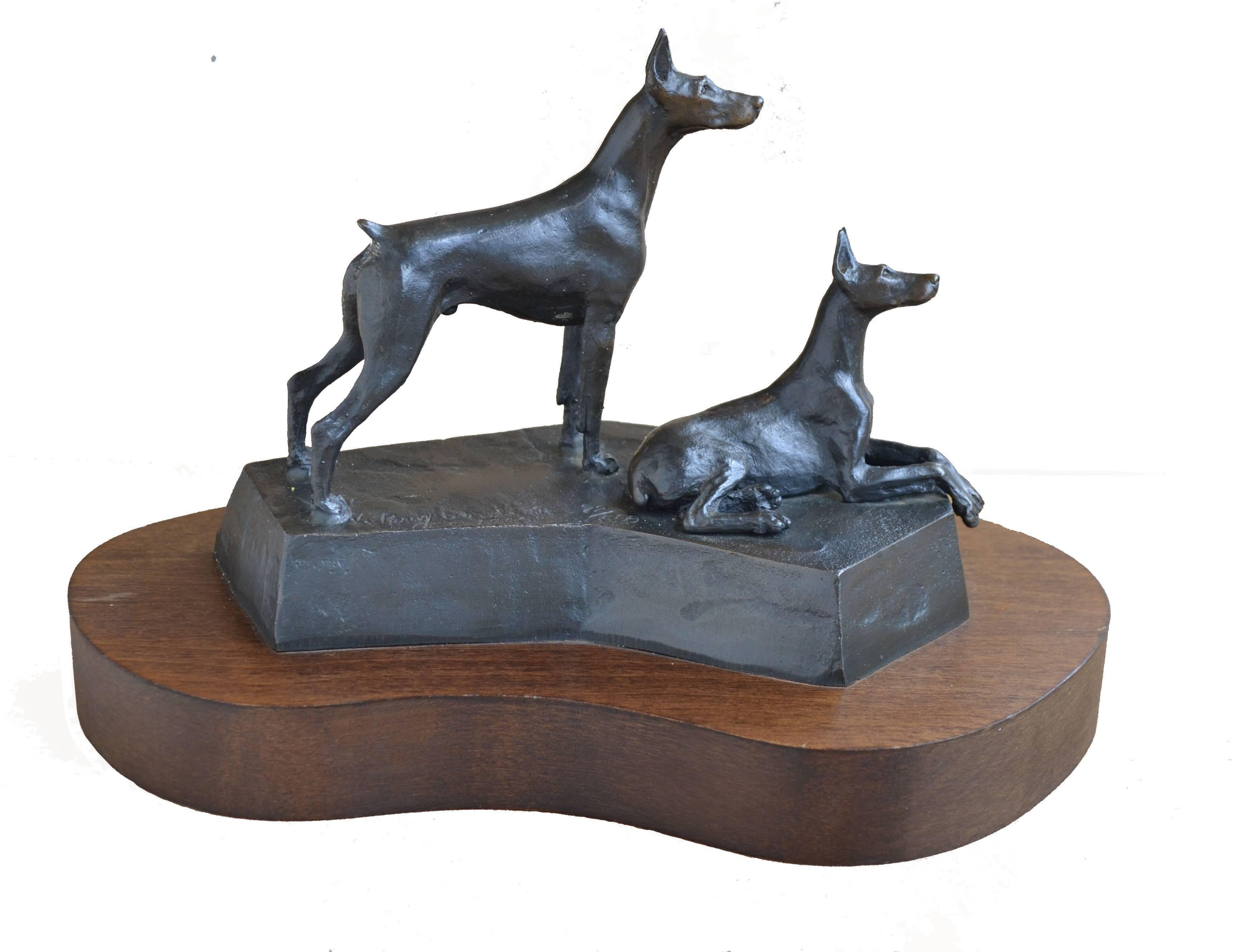 Virginia Perry Gardiner Figurative Sculpture - Two Dobermans