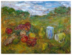 Spring Picnic in the Vineyard, Contemporary Impressionist Landscape 