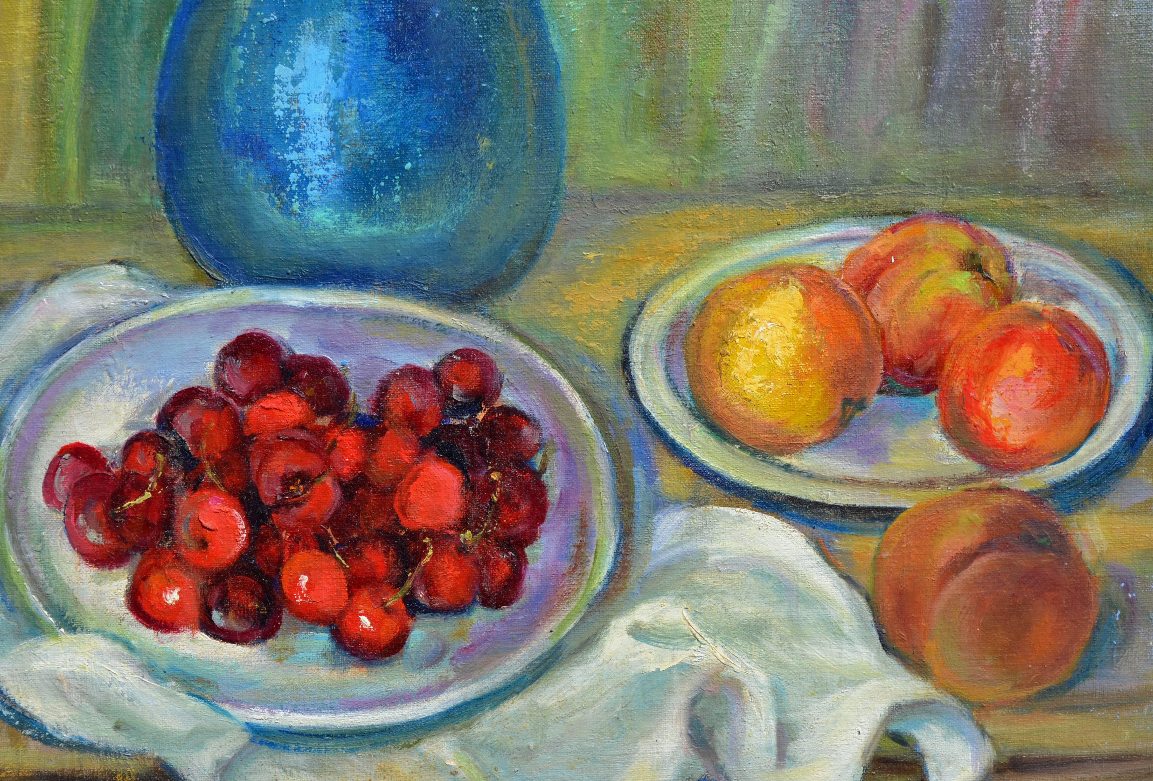Peaches and Cherries Still Life - Painting by Helen Enoch Gleiforst