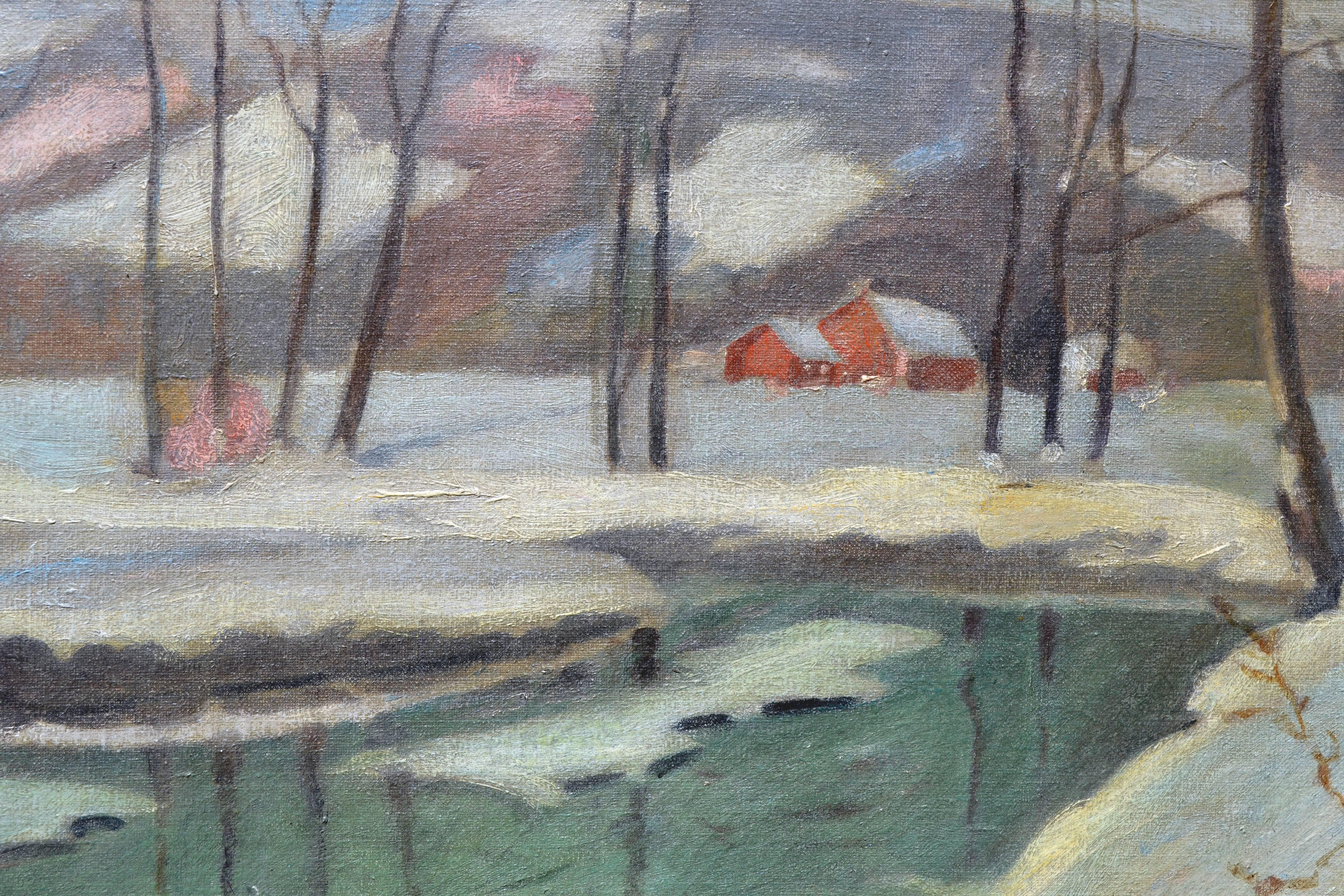 Scène d'hiver - Paysage de neige des années 1930 - Painting de Frederick R. Wagner