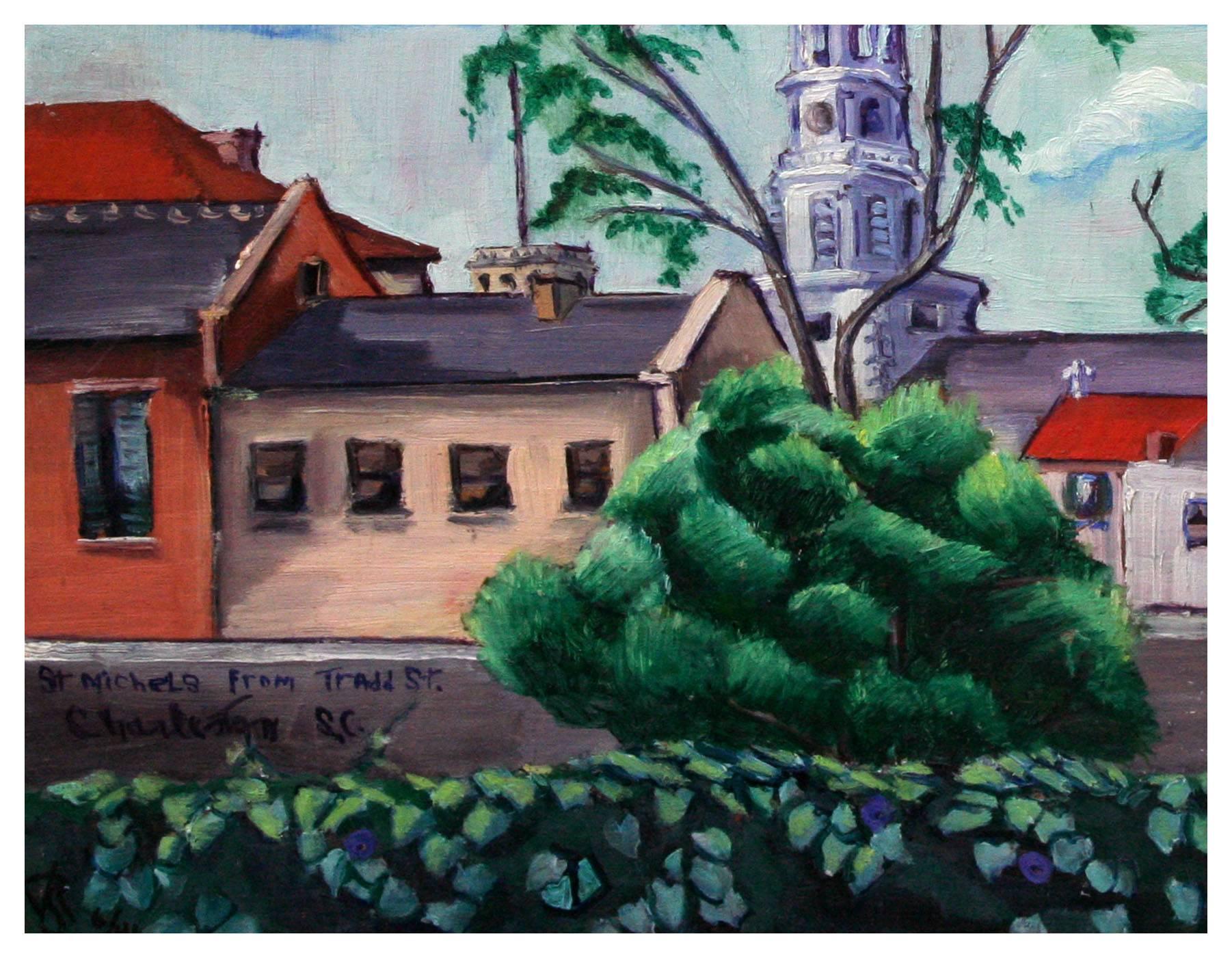 Paisaje a pequeña escala de mediados de siglo en Charleston, Carolina del Sur, por Virginia Rogers 

Precioso paisaje a pequeña escala de Charleston, Carolina del Sur, de la artista californiana Virginia Sevier Rogers (estadounidense, 1917-2015).