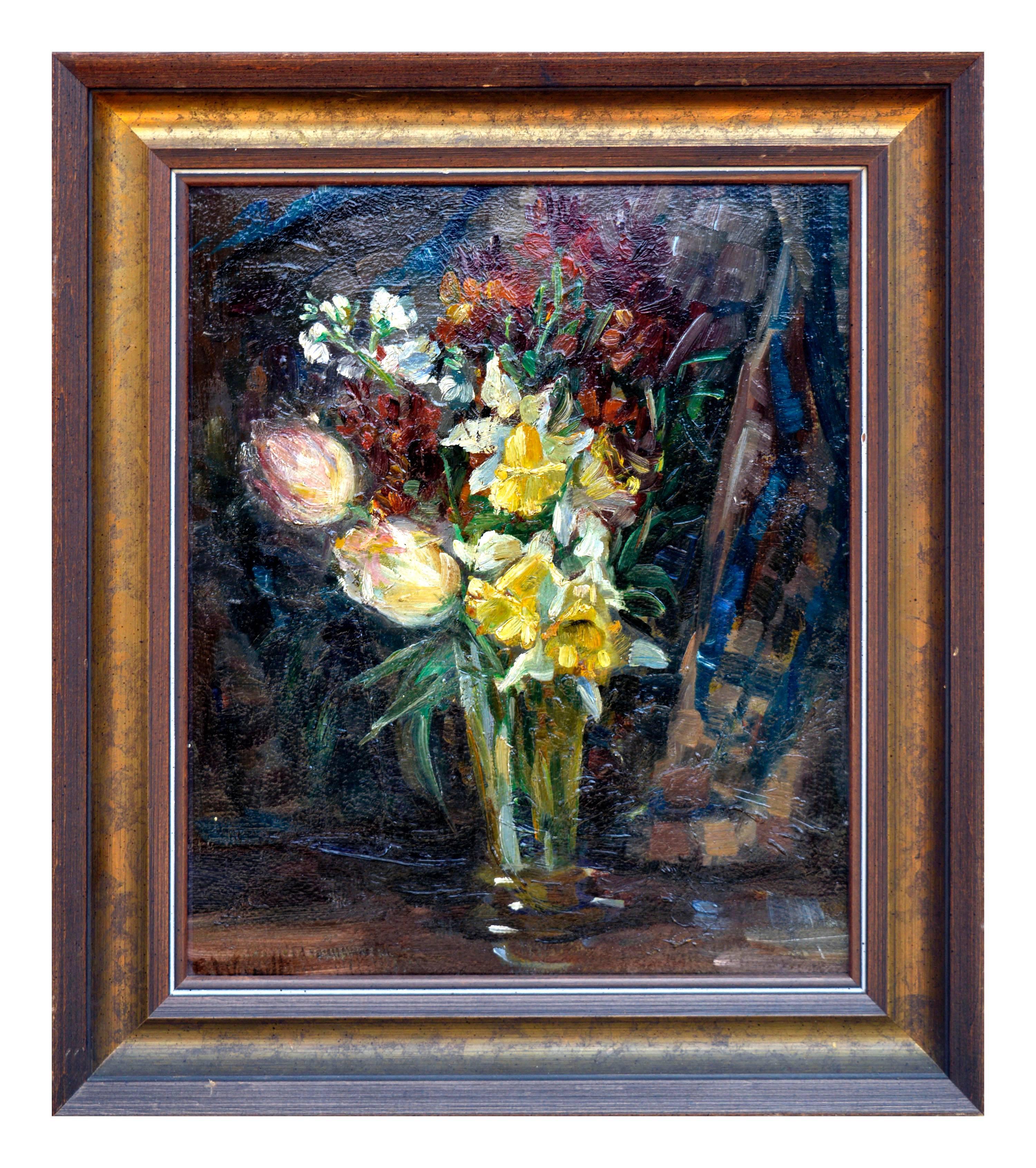 Still-Life Painting Elizabeth Von Wundt - Nature morte - Bouquet de fleurs de la fin du XIXe siècle 