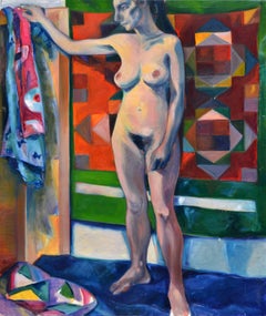 Retro Woman with Tapestry - Nude Figurative 