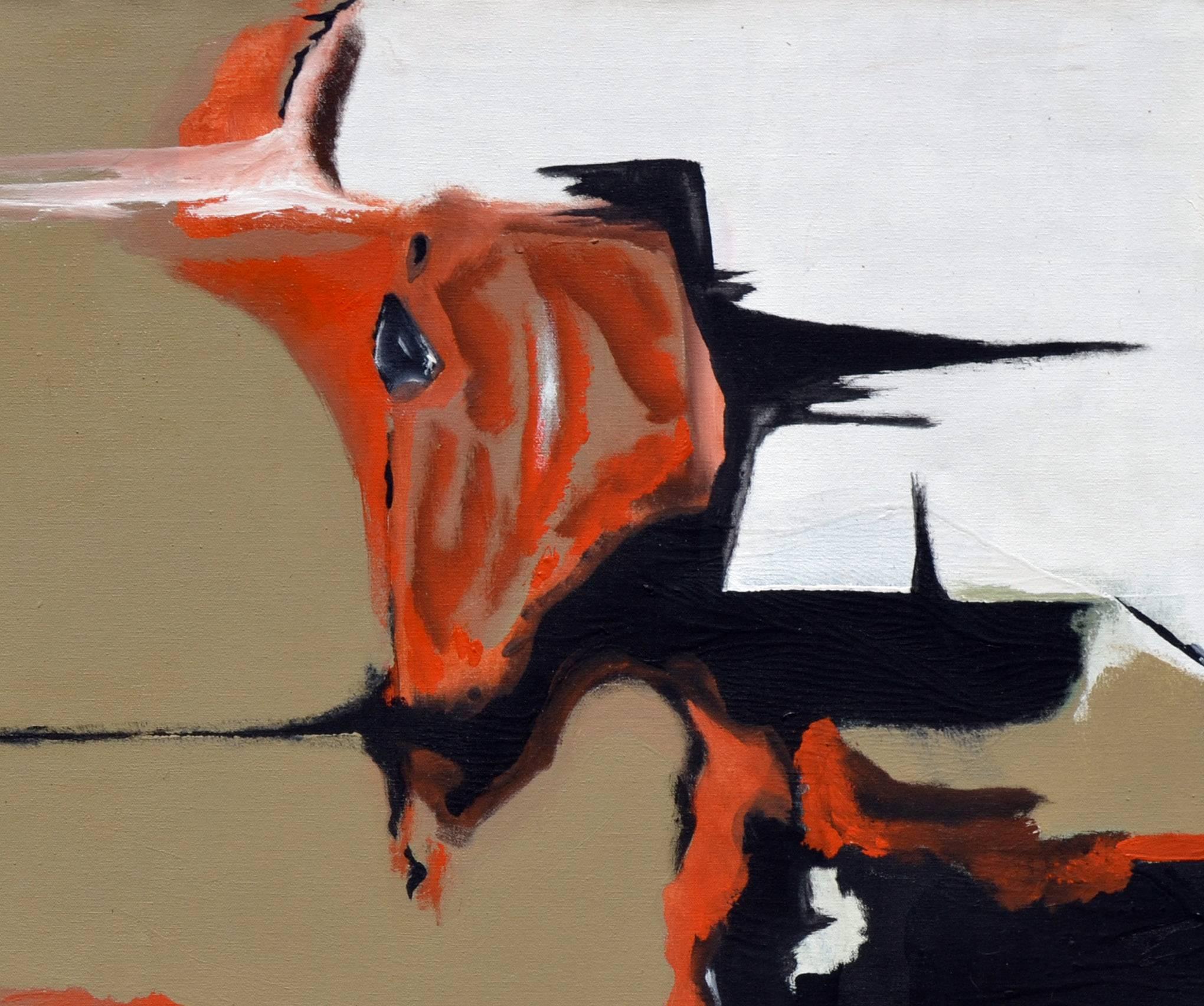 Abstraktes Schwarzes, braunes und orangefarbenes Mid-Century-Modern-Stil – Painting von Unknown