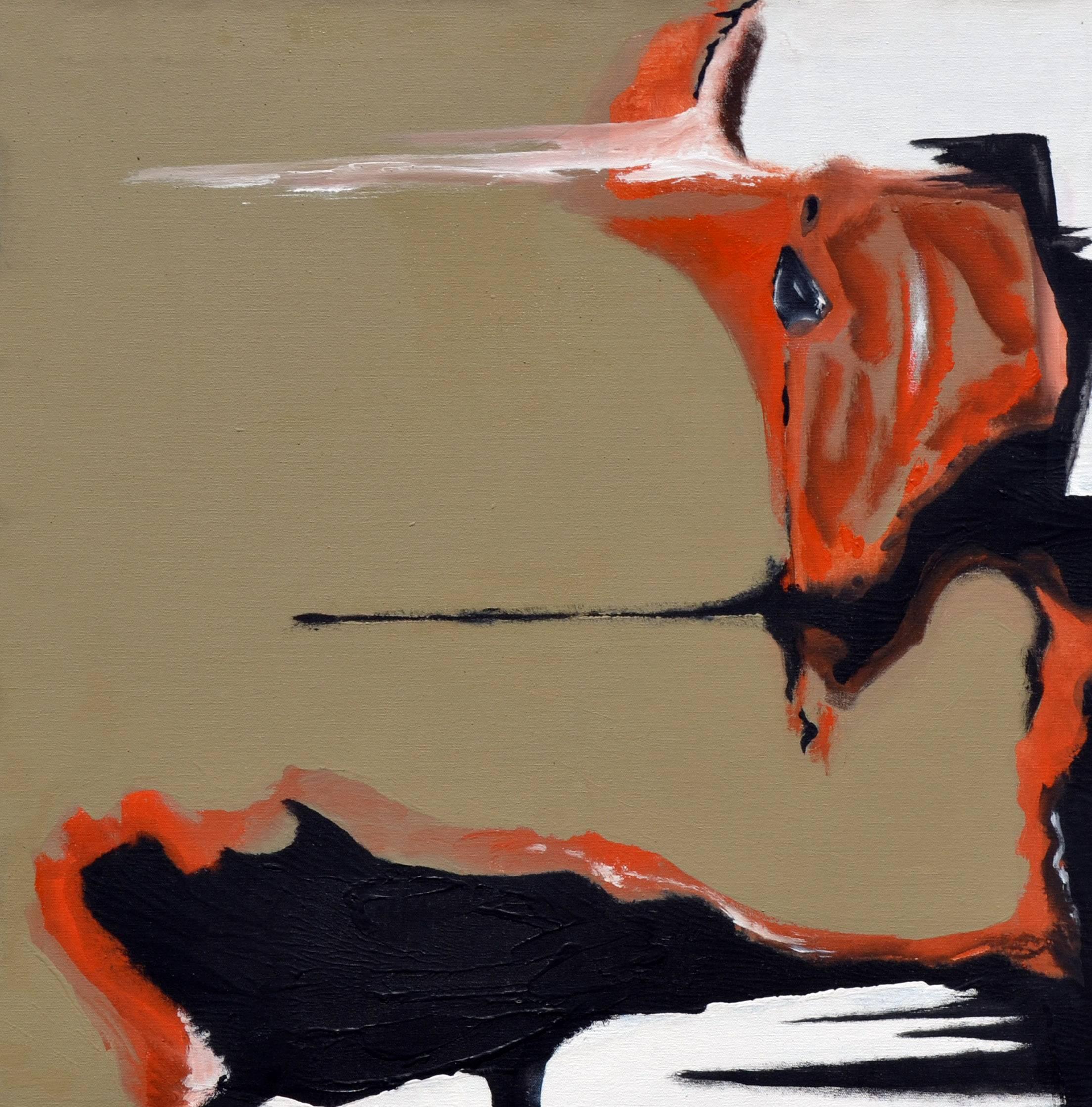 Abstraktes Schwarzes, braunes und orangefarbenes Mid-Century-Modern-Stil (Abstrakter Expressionismus), Painting, von Unknown