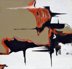 Mid Century Modern Black, Brown and Orange Abstract