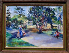 Retro Mid Century Figurative Landscape -- Stroll in the Park