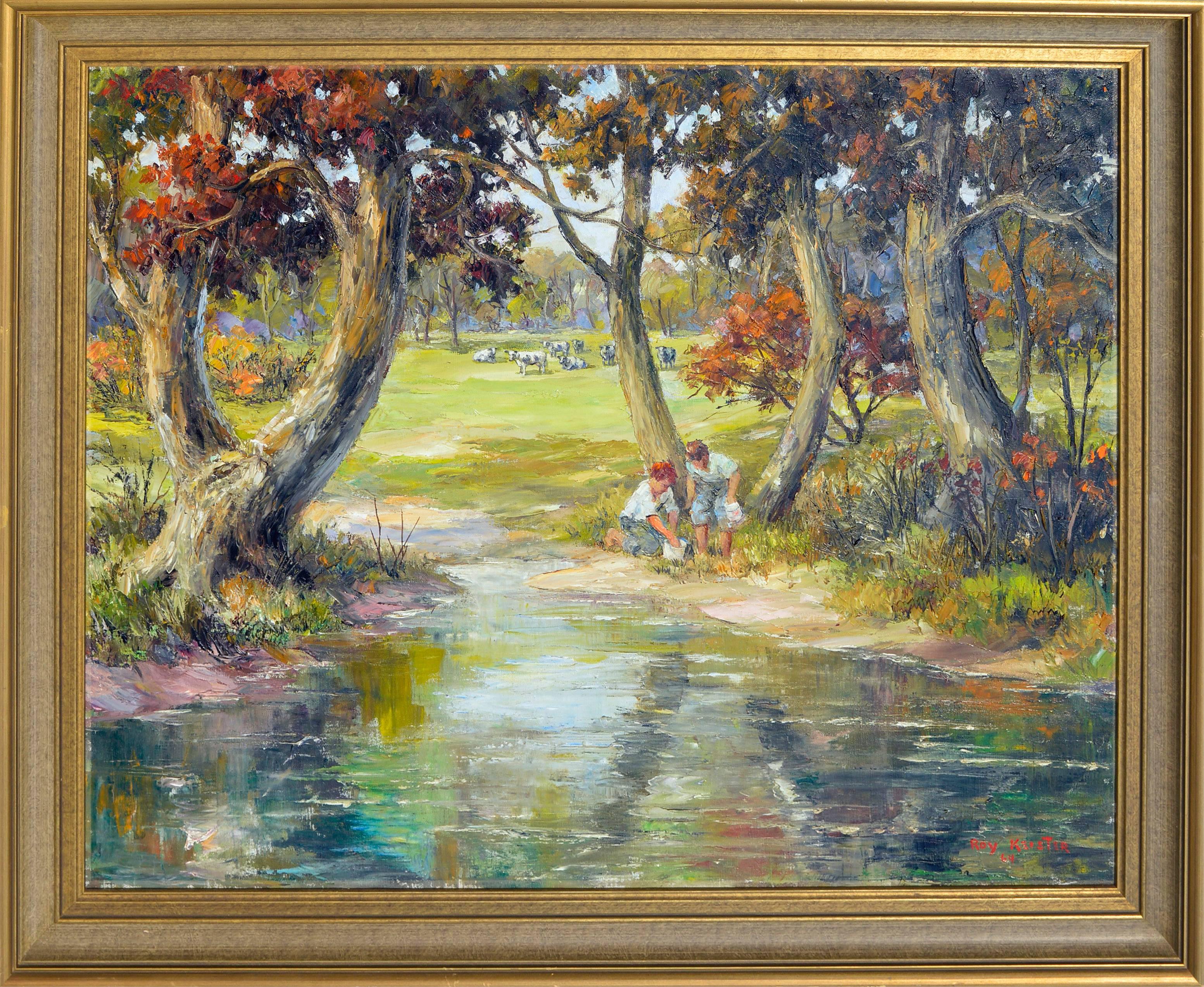 Roy Keister Landscape Painting - Playing by the Creek