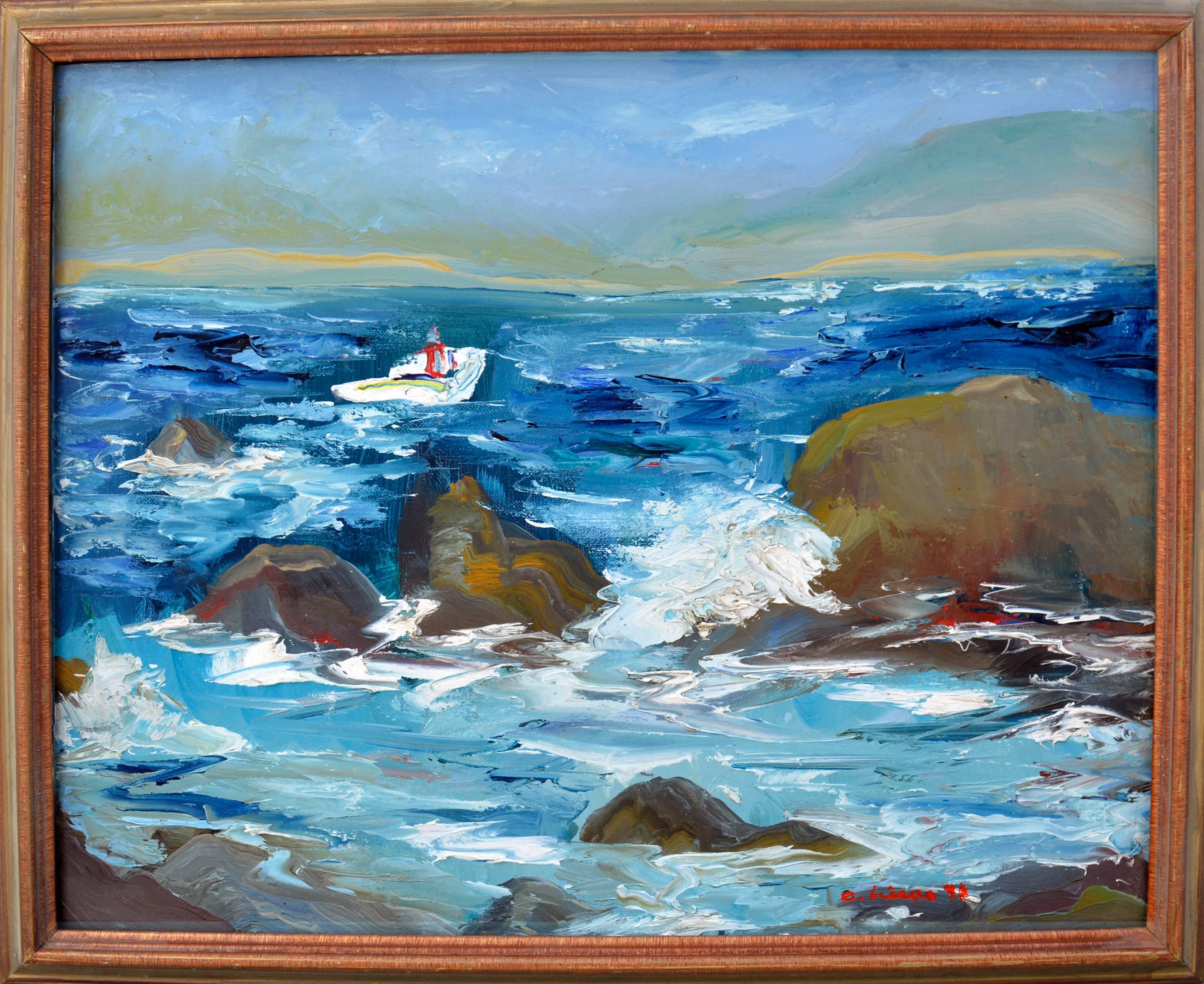 Dick Crispo Landscape Painting – Wellenbrecher:: Meereslandschaft Monterey Kalifornien