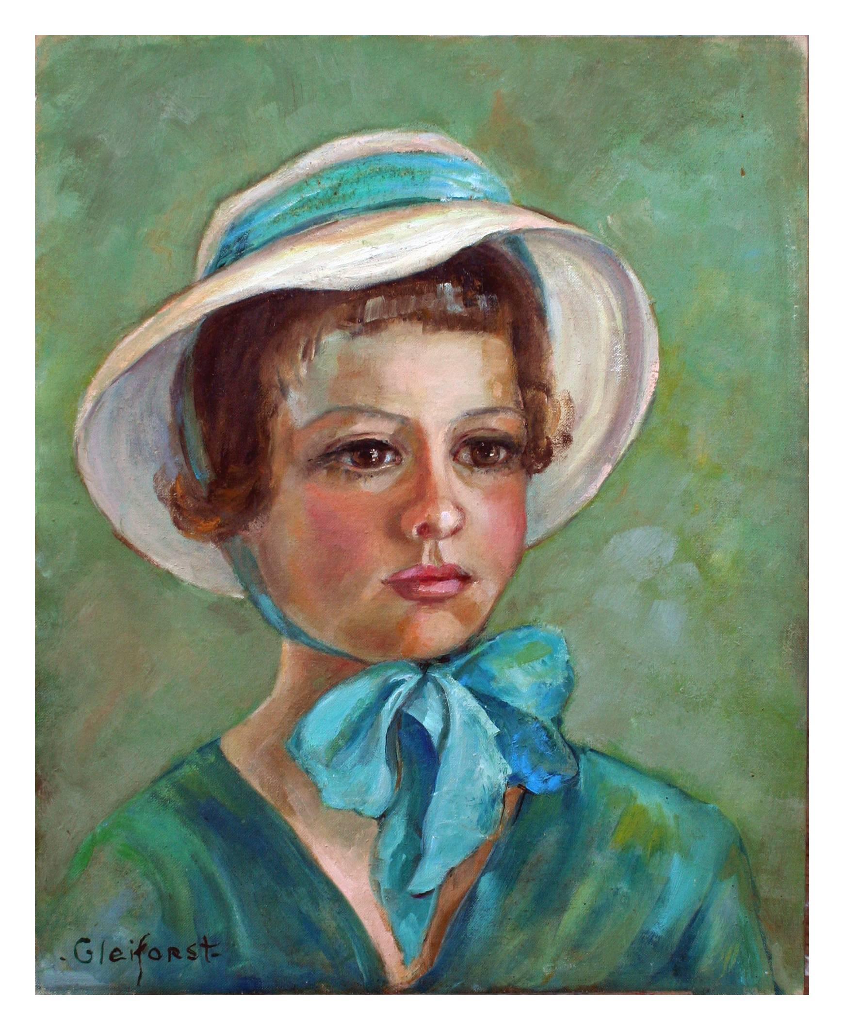 Mid Century Portrait of a Girl in Bonnet