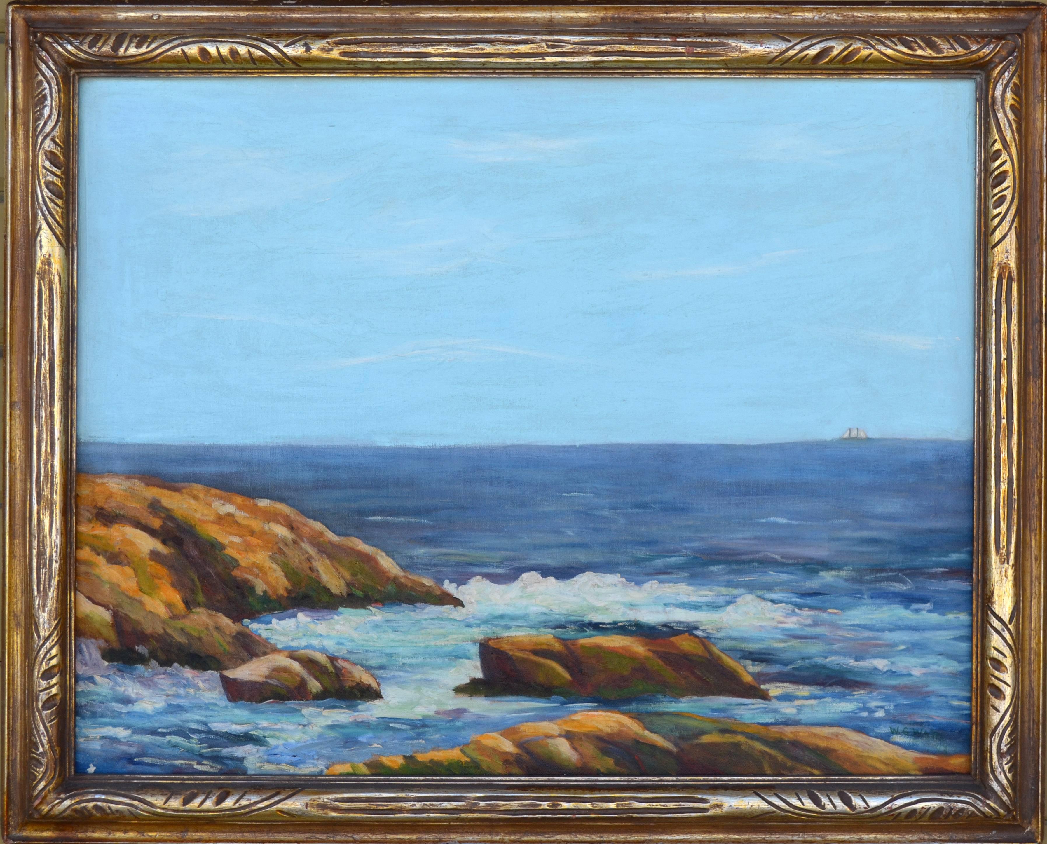 Landscape Painting William Clothier Watts - Paysage marin de Californie Asilomar du milieu du siècle, 1943