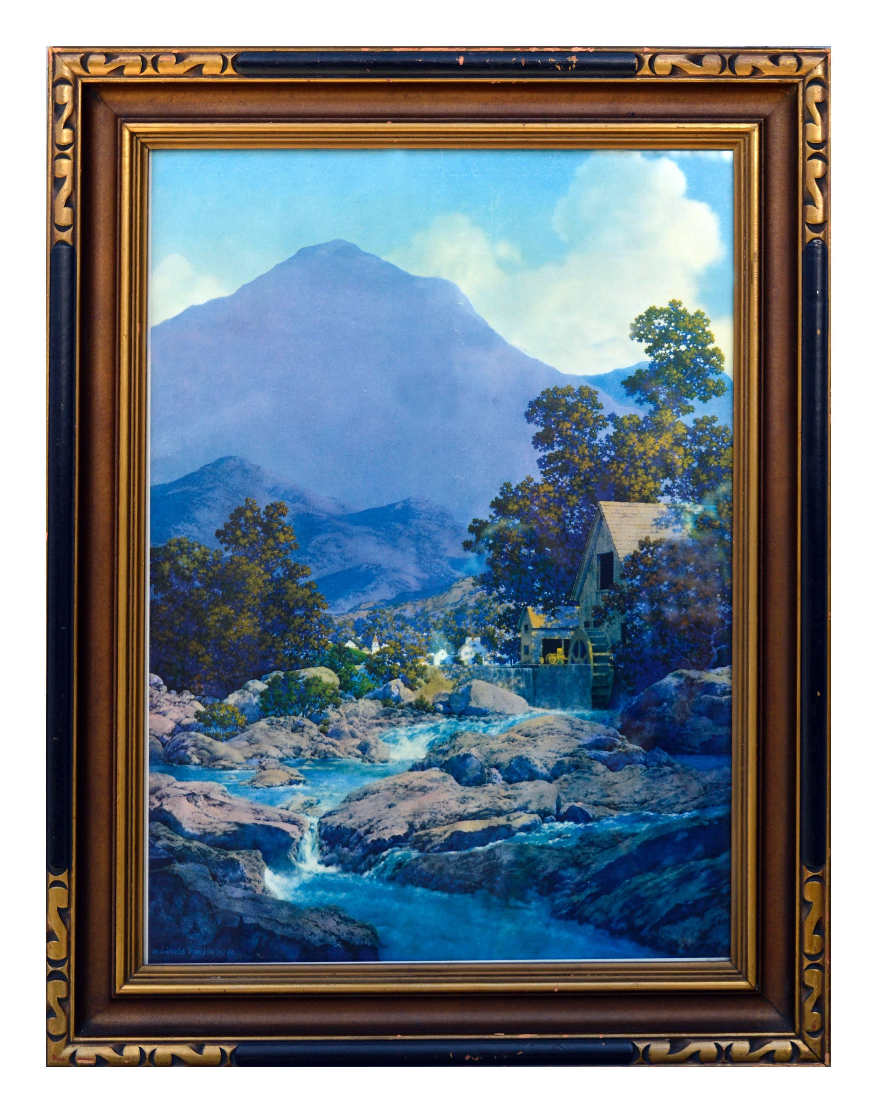 Maxfield Parrish Landscape Print - Mill by the Stream Rocks and Rills