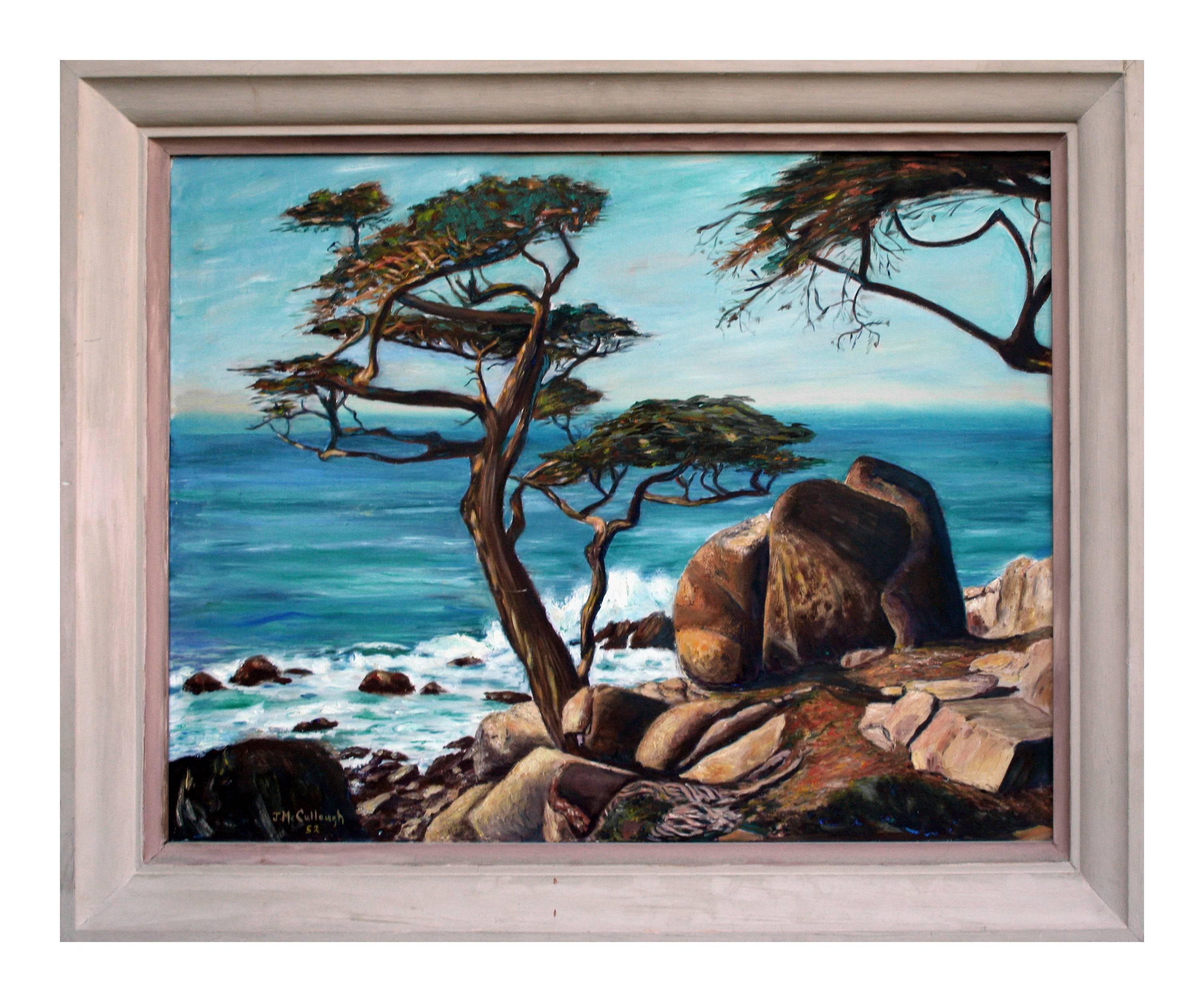 Jane McCullough Landscape Painting - Mid Century California Seascape at Near Point, Carmel 