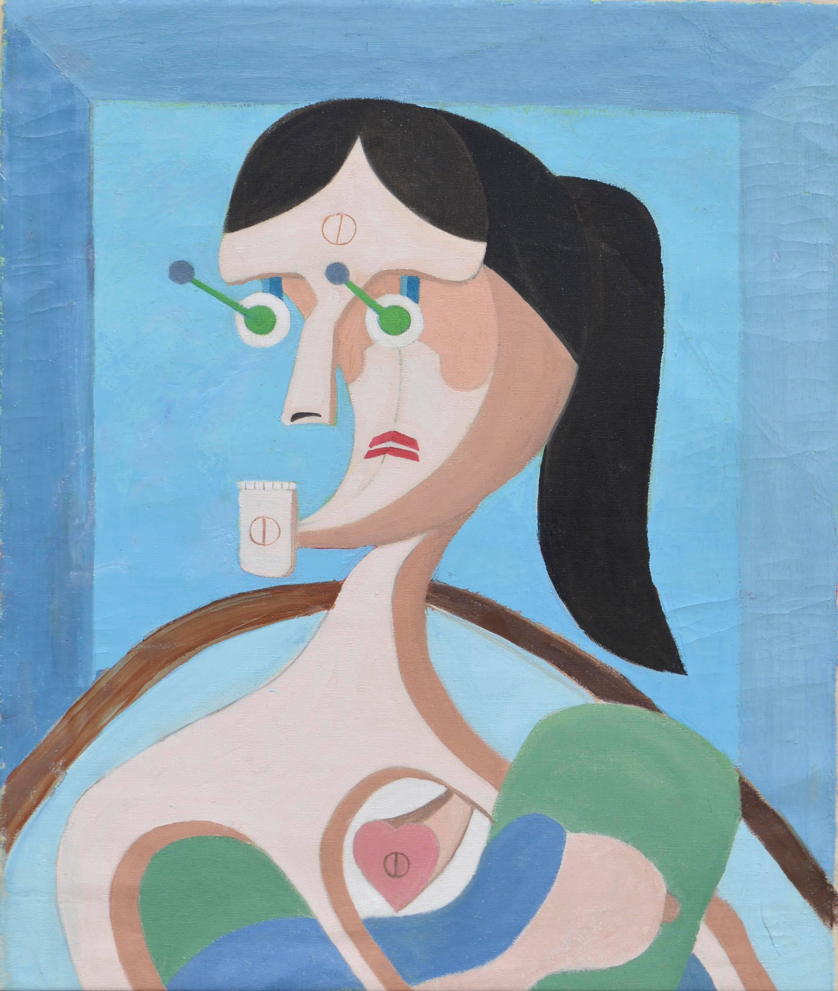 Unknown Figurative Painting - Constructivist Portrait of Woman