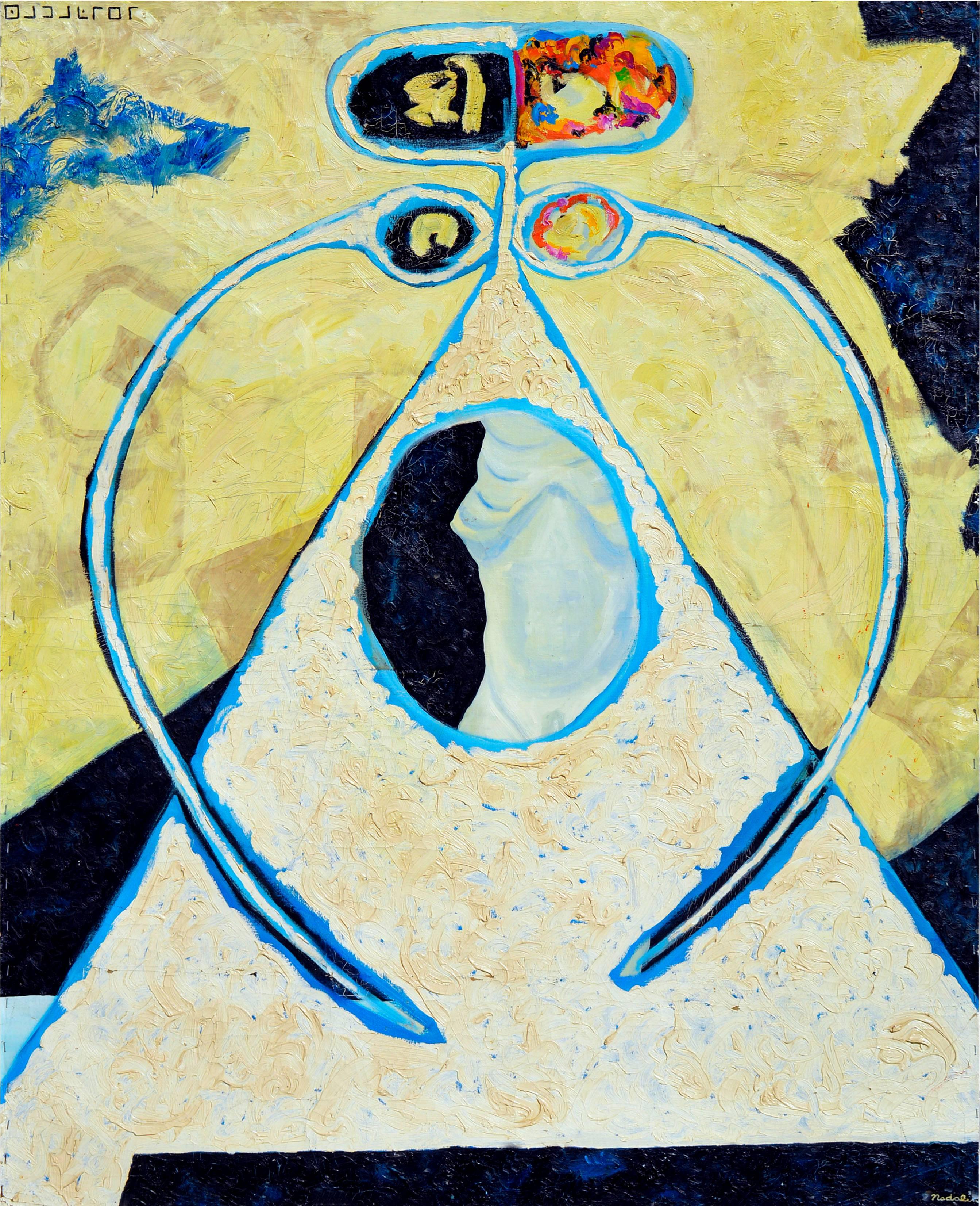 Louis Earnest Nadalini Abstract Painting – Mid Century Gelb und Blau Große Skala Abstrakt