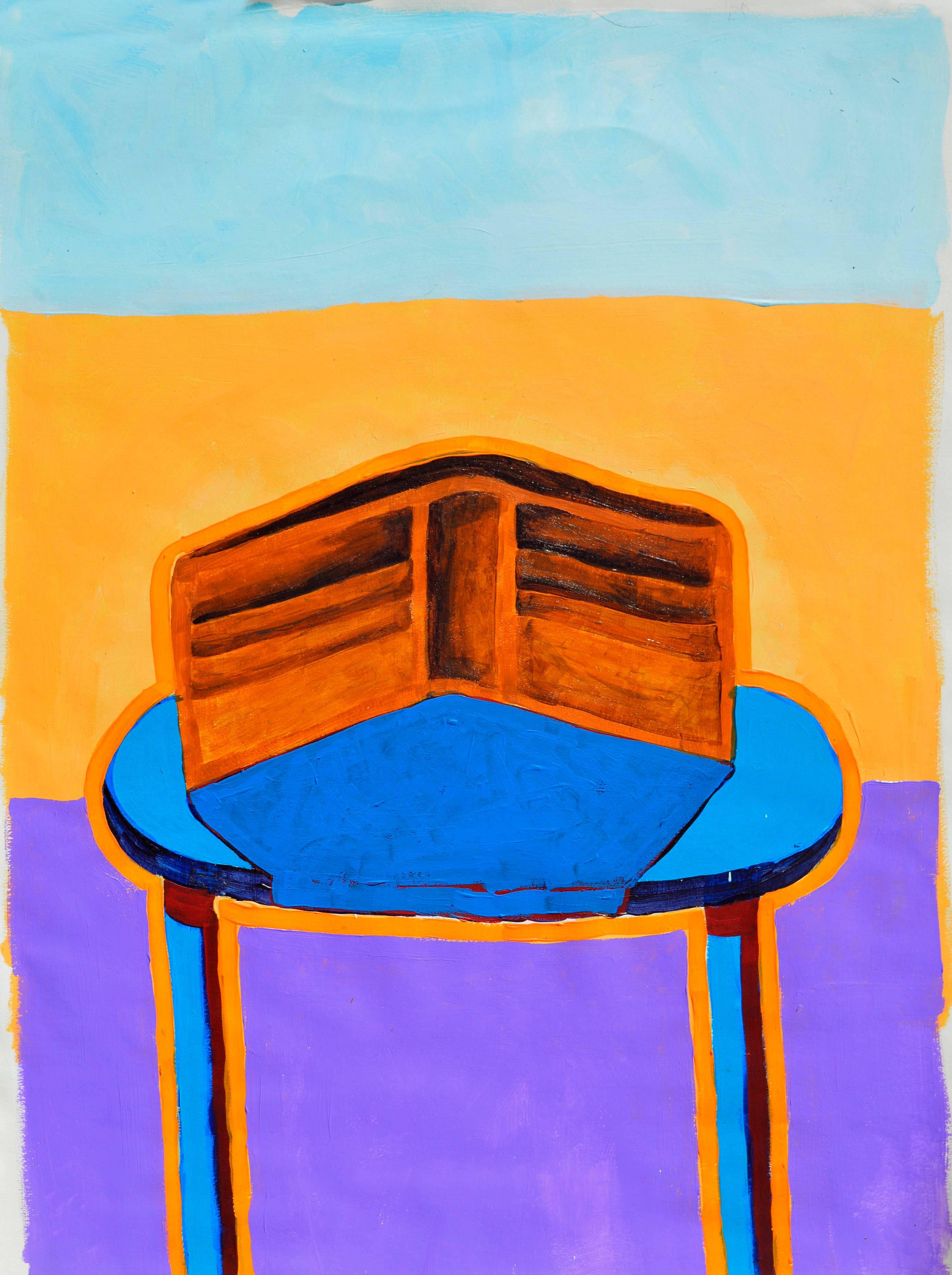 Michael Eggleston Abstract Painting - Her Clutch on Blue Table