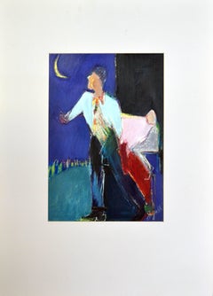 Retro Man With Moon - Figurative Abstract 