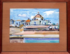 Mid Century Mexico Cathedral Watercolor Landscape 
