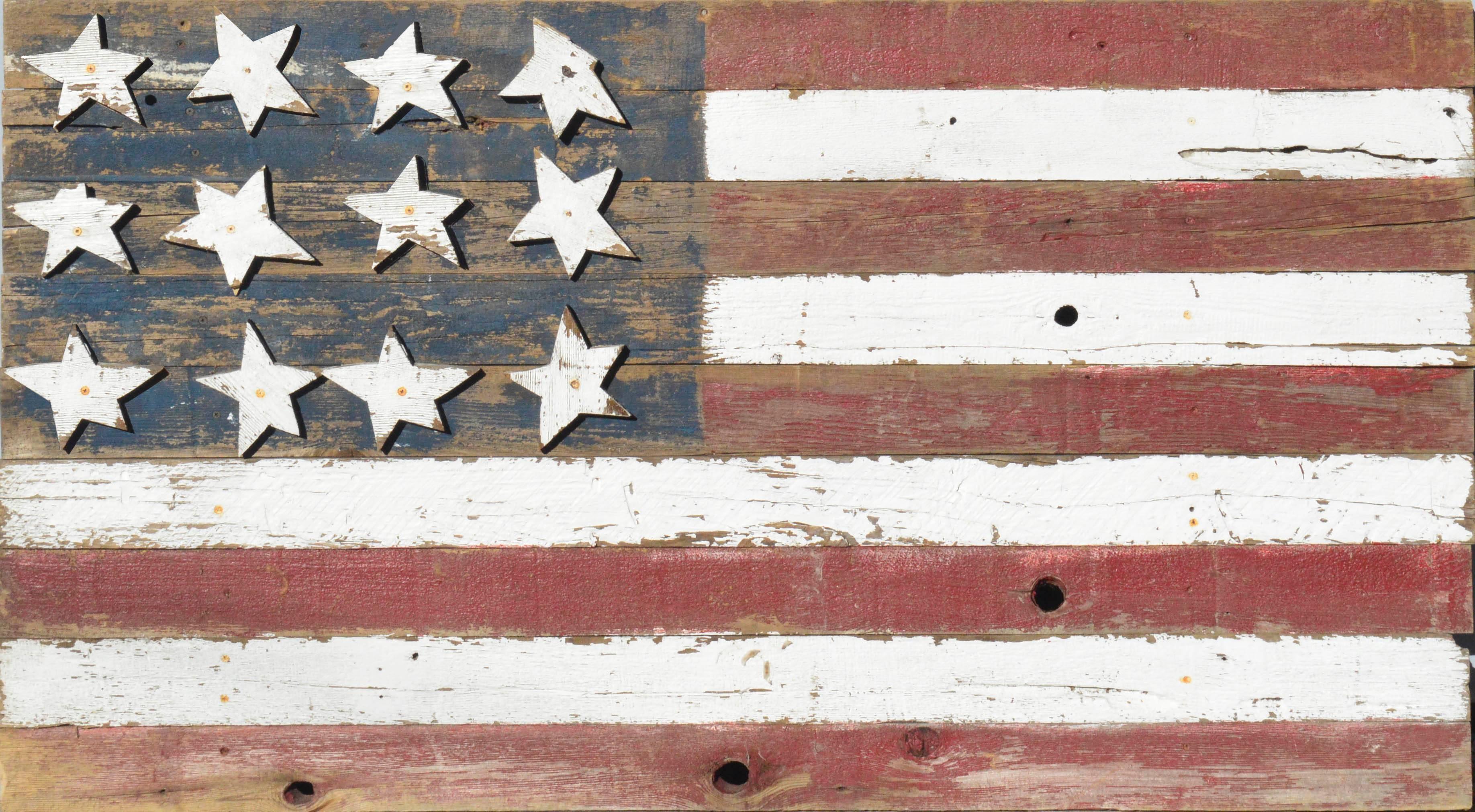 Large Rustic 12 Star American Flag Sculpture - Art by Unknown