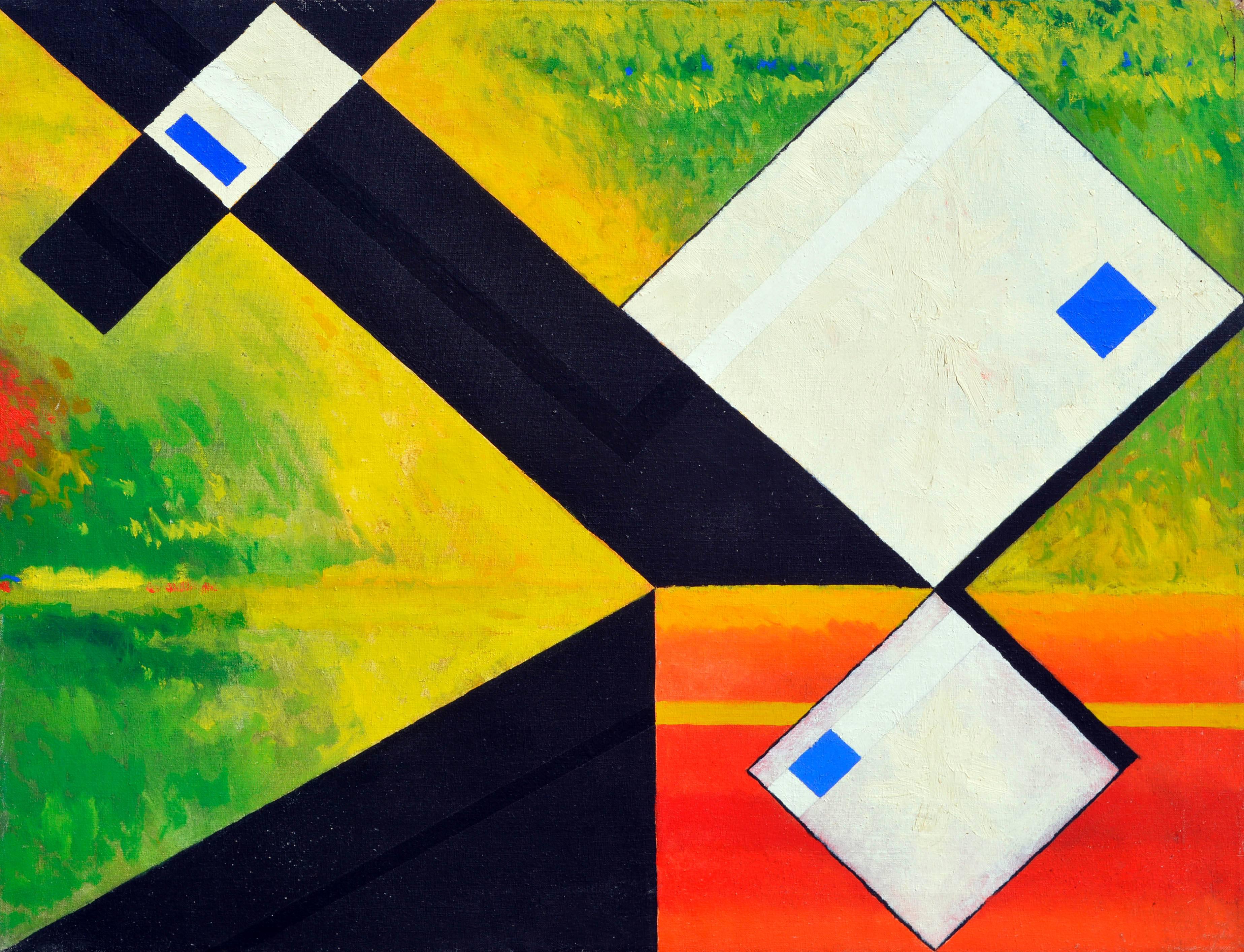 Abstract Painting di James McCray - Cubi astratti bianchi -- Scuola di Espressionismo Astratto di San Francisco