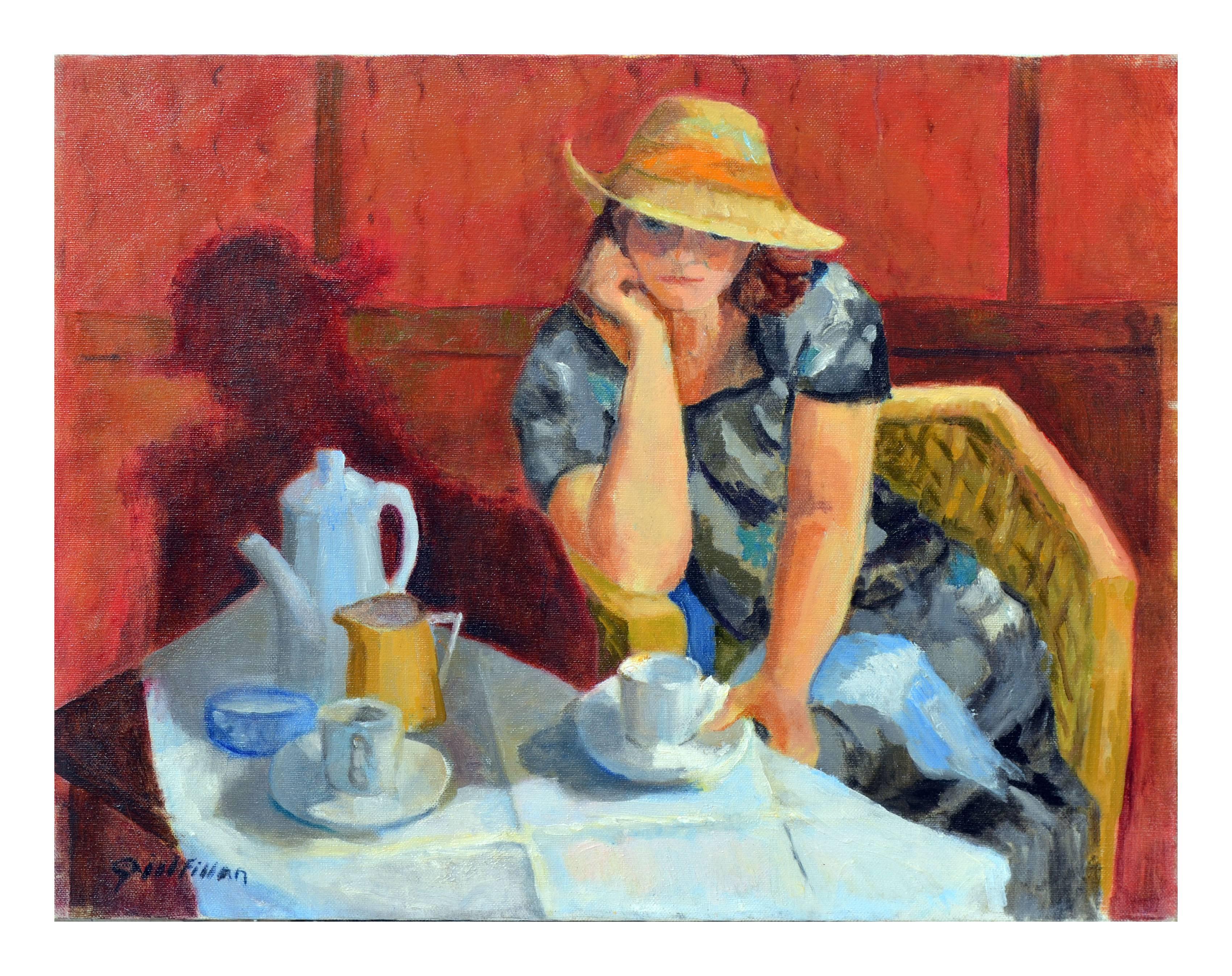 Patricia Gillfillan Figurative Painting - Tea with Friend, Waiting