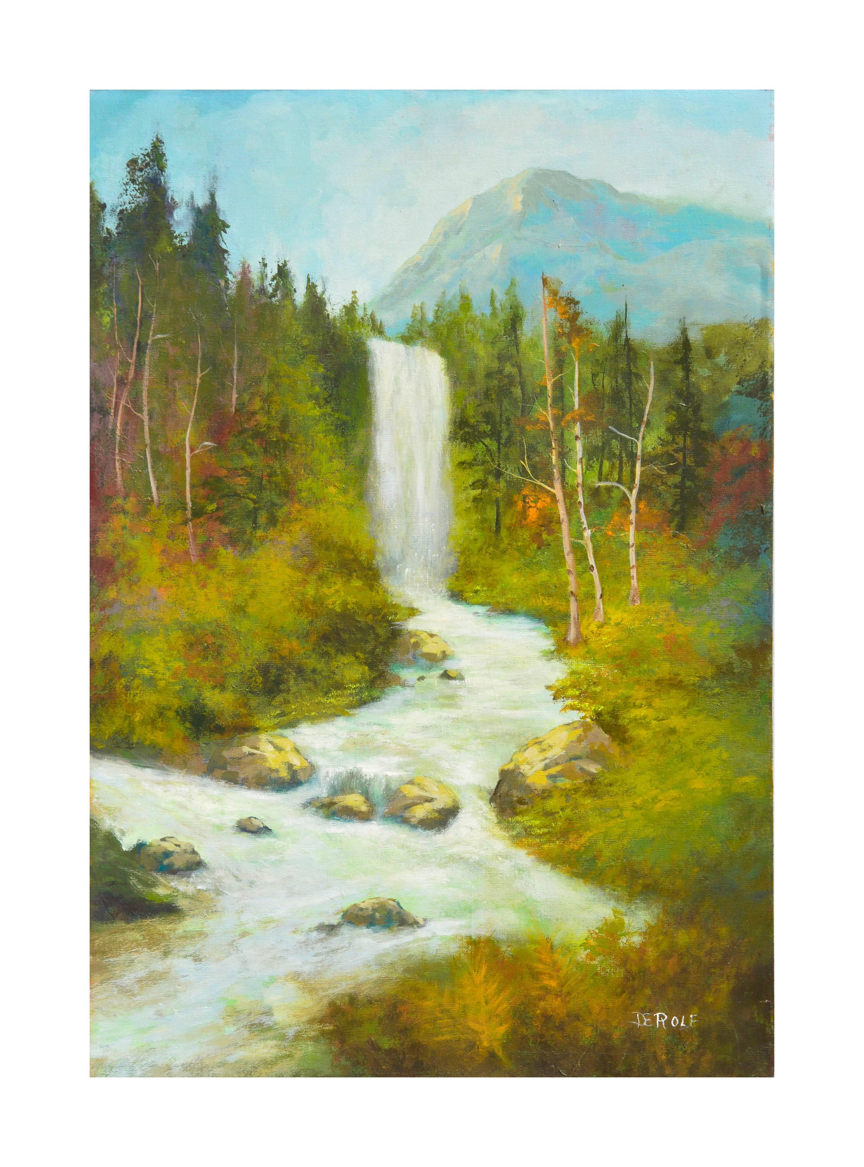 DeRolf Landscape Painting - Sierra Mountains Waterfall